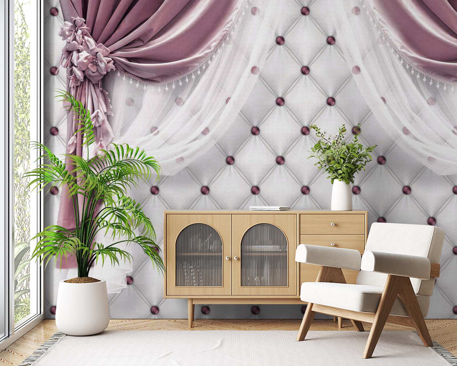 Фотошпалери елегантні карнизи та перламутрові білі тони