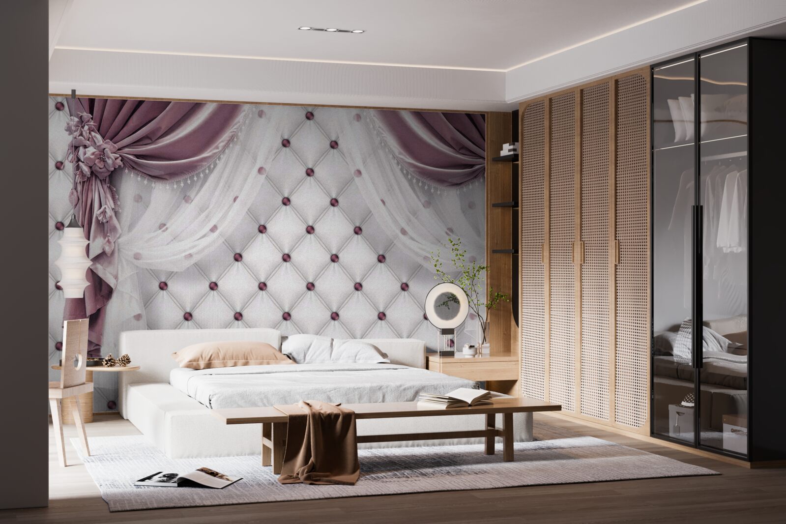 Фотошпалери елегантні карнизи та перламутрові білі тони