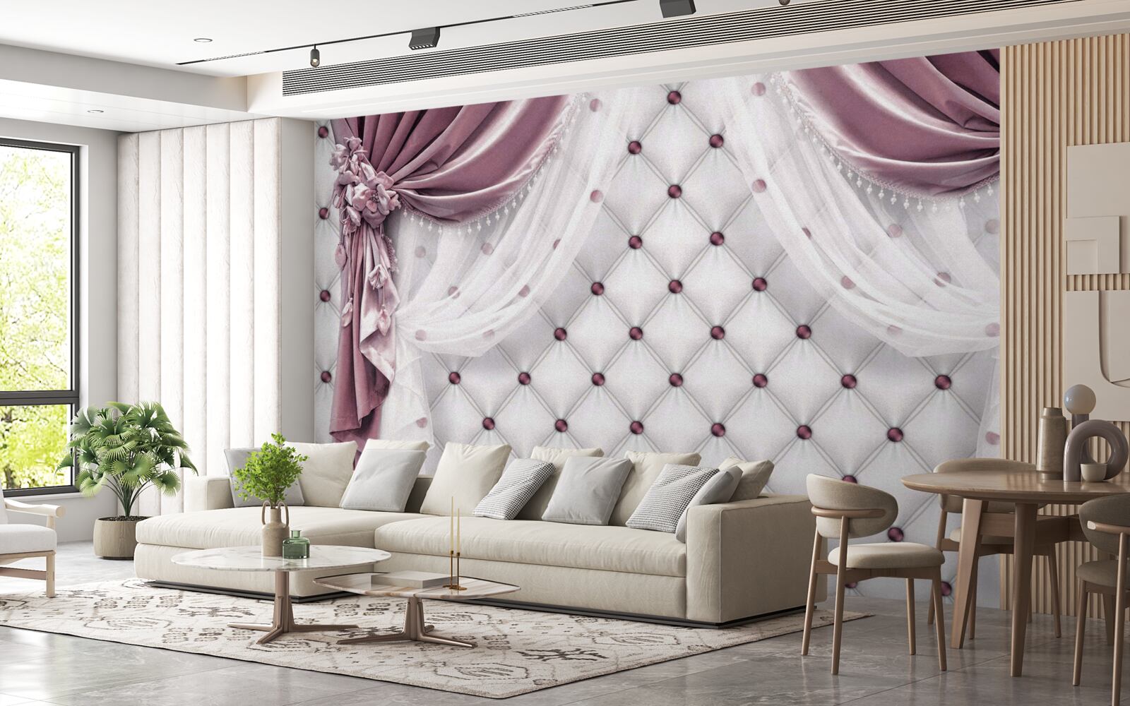 Фотошпалери елегантні карнизи та перламутрові білі тони