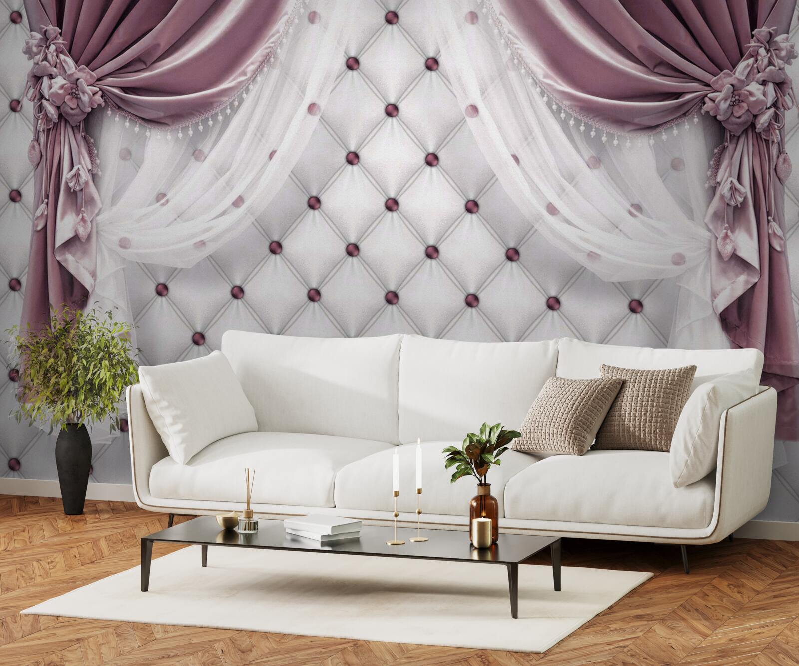 Фотошпалери елегантні карнизи та перламутрові білі тони