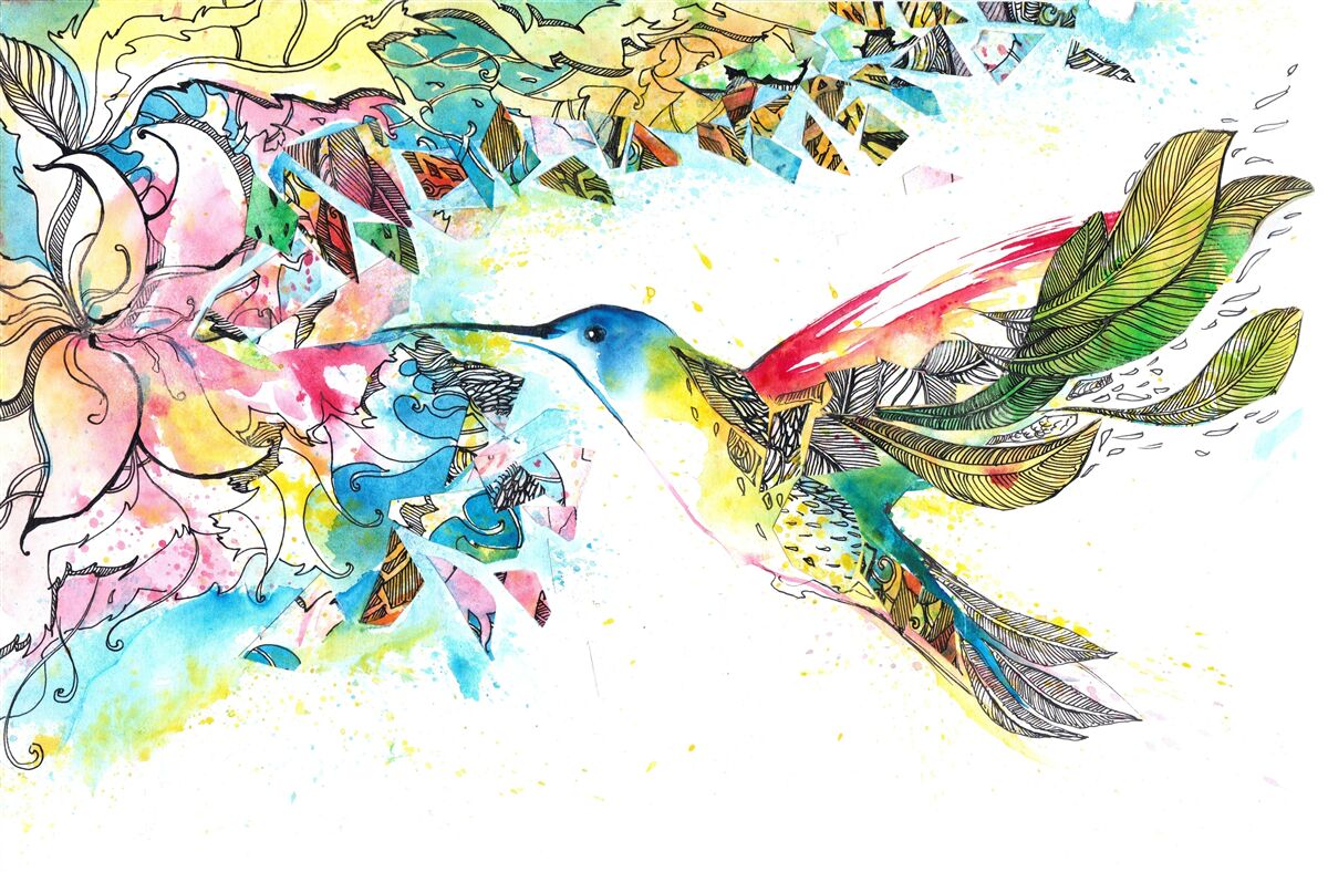 Фотошпалери колібрі харчуються нектаром з квітів