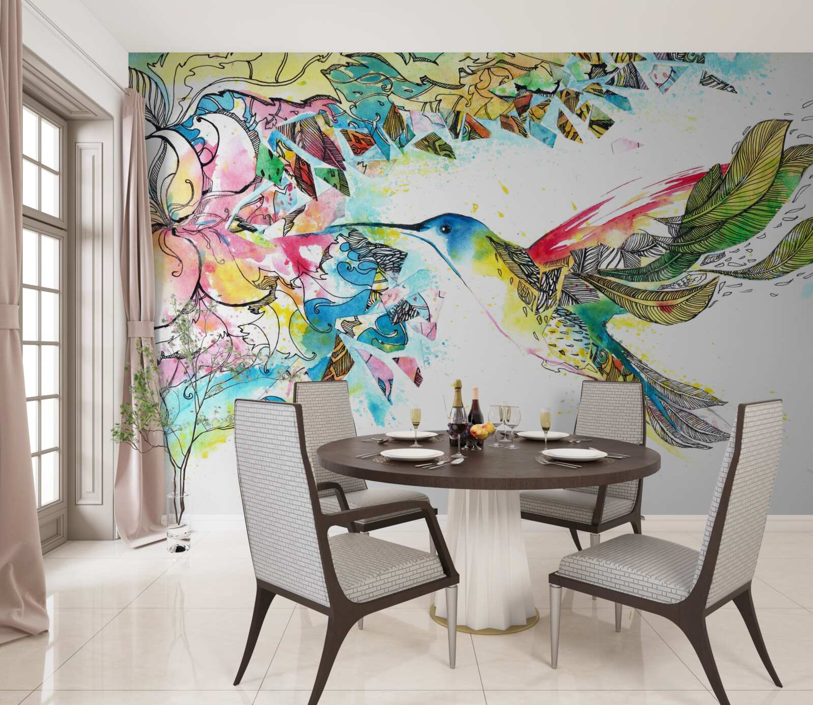 Фотошпалери колібрі харчуються нектаром з квітів