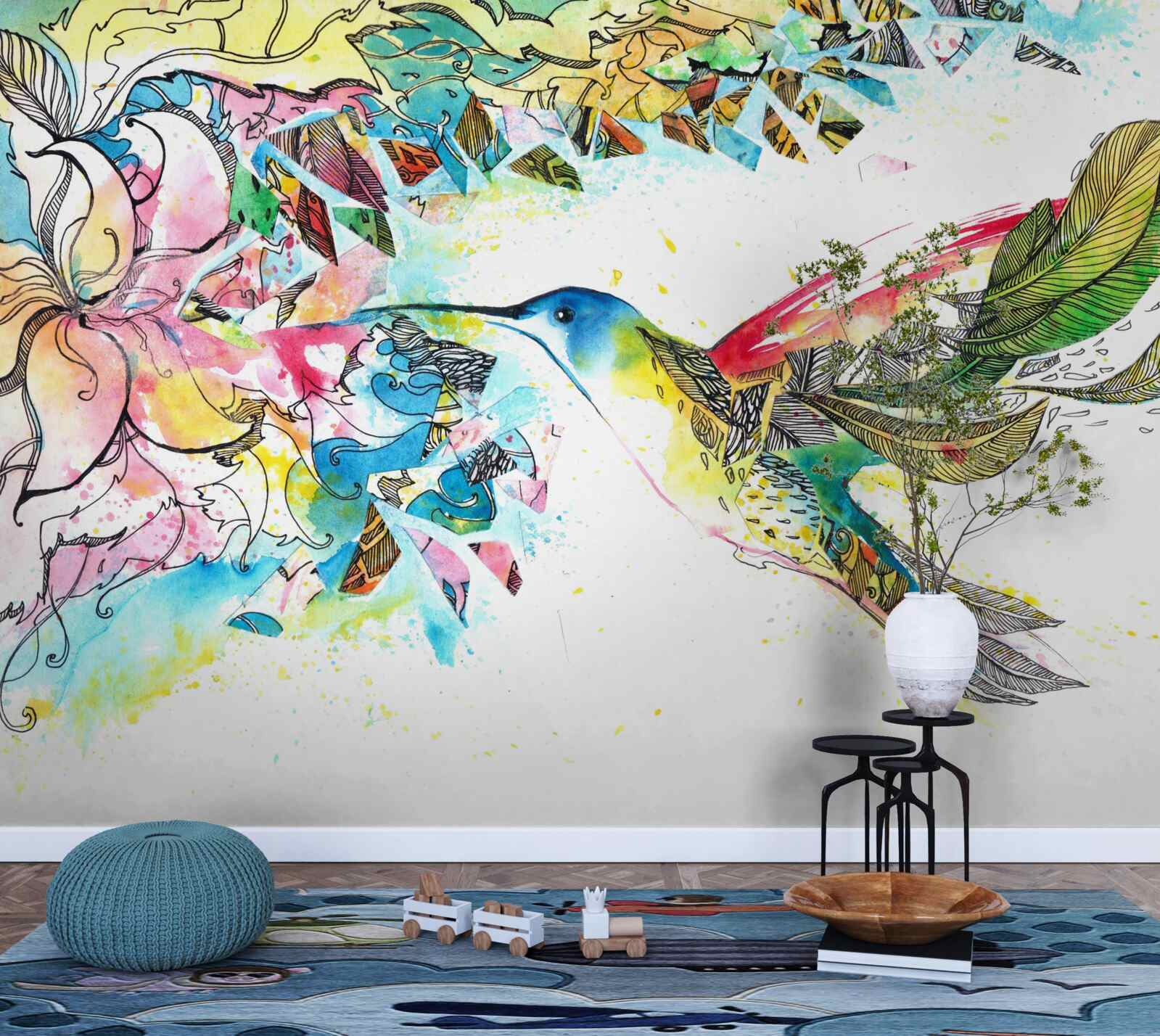 Фотошпалери колібрі харчуються нектаром з квітів