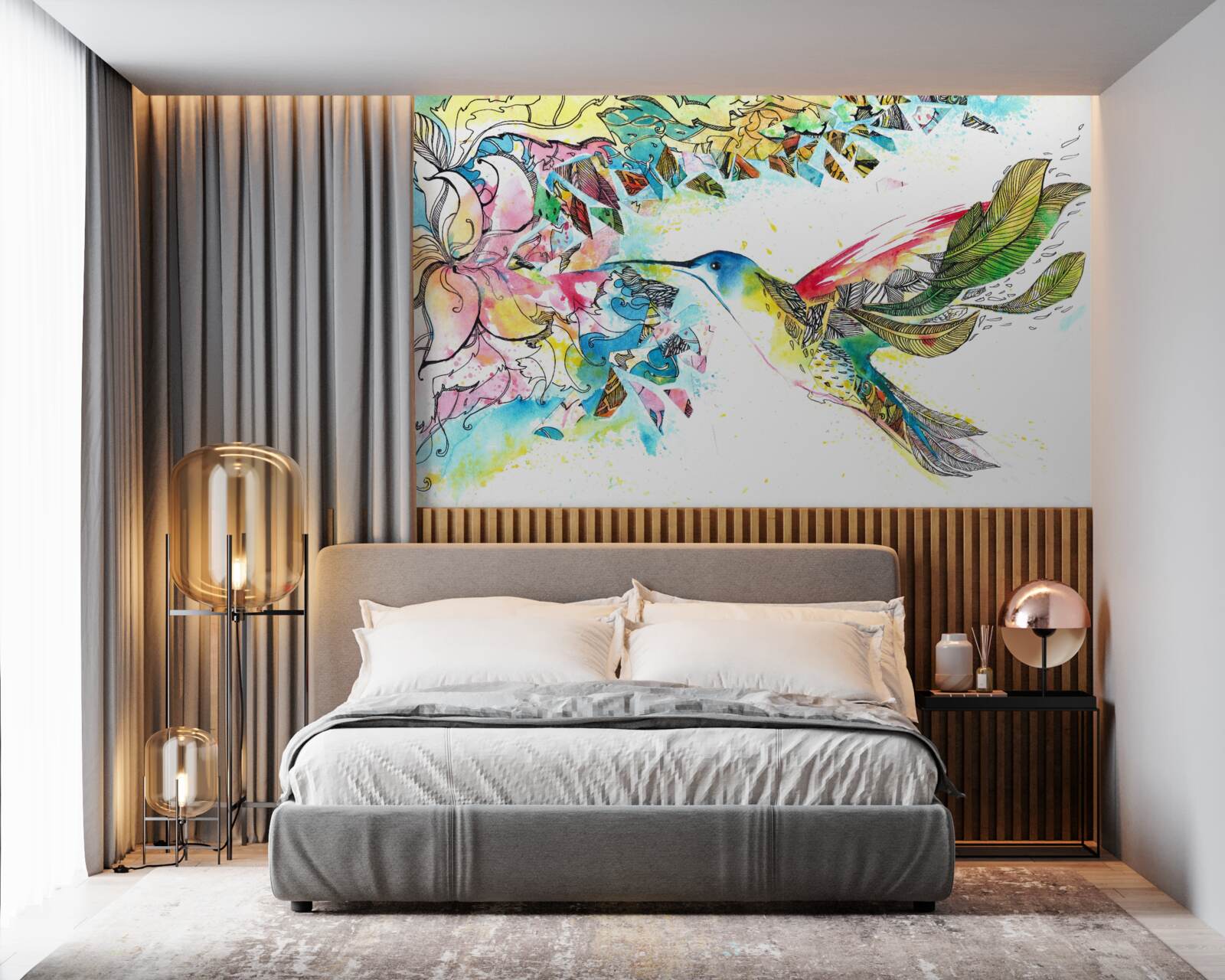 Фотошпалери колібрі харчуються нектаром з квітів