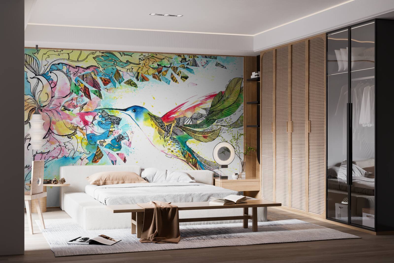 Фотошпалери колібрі харчуються нектаром з квітів