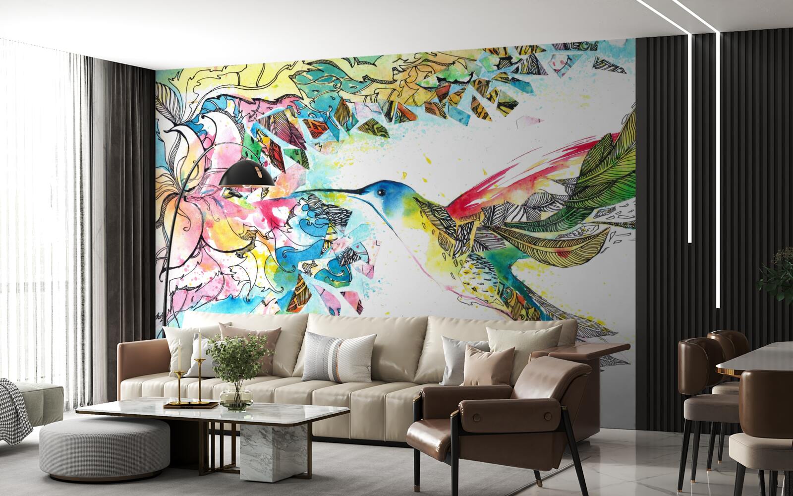 Фотошпалери колібрі харчуються нектаром з квітів