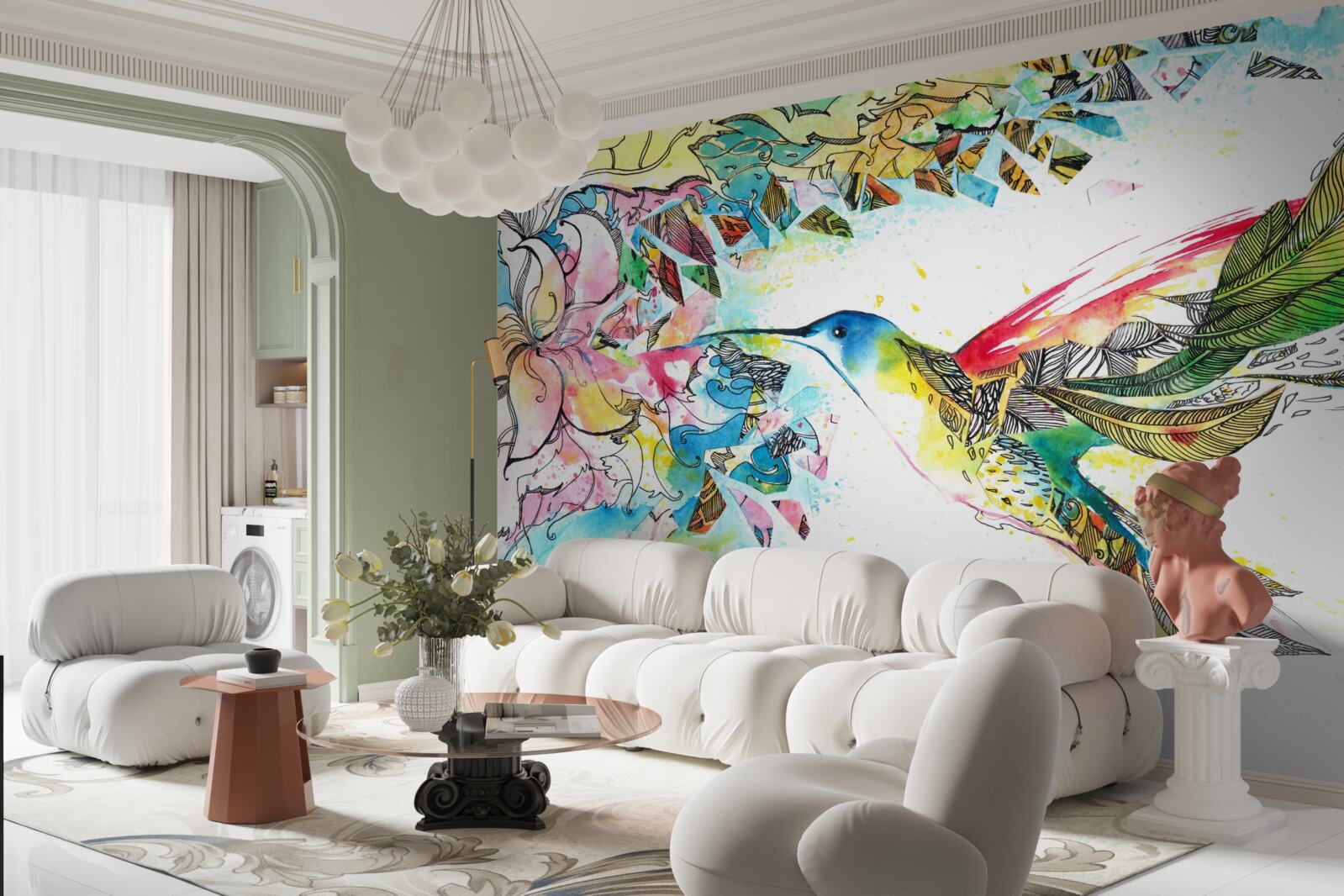 Фотошпалери колібрі харчуються нектаром з квітів