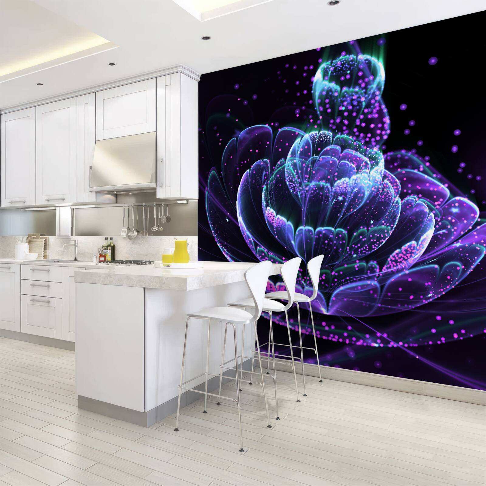 Фотошпалери абстрактна синя квітка на чорному тлі