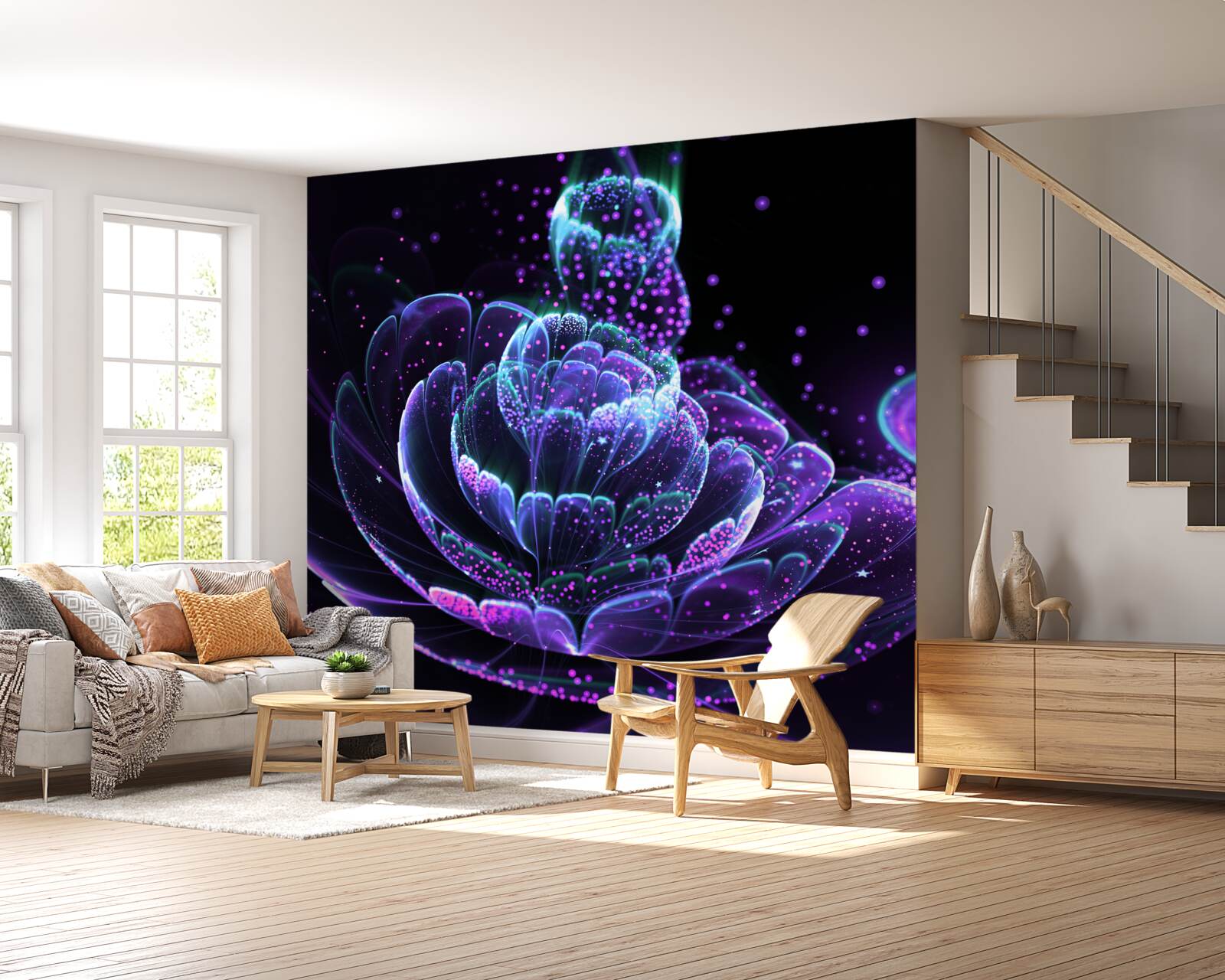 Фотошпалери абстрактна синя квітка на чорному тлі