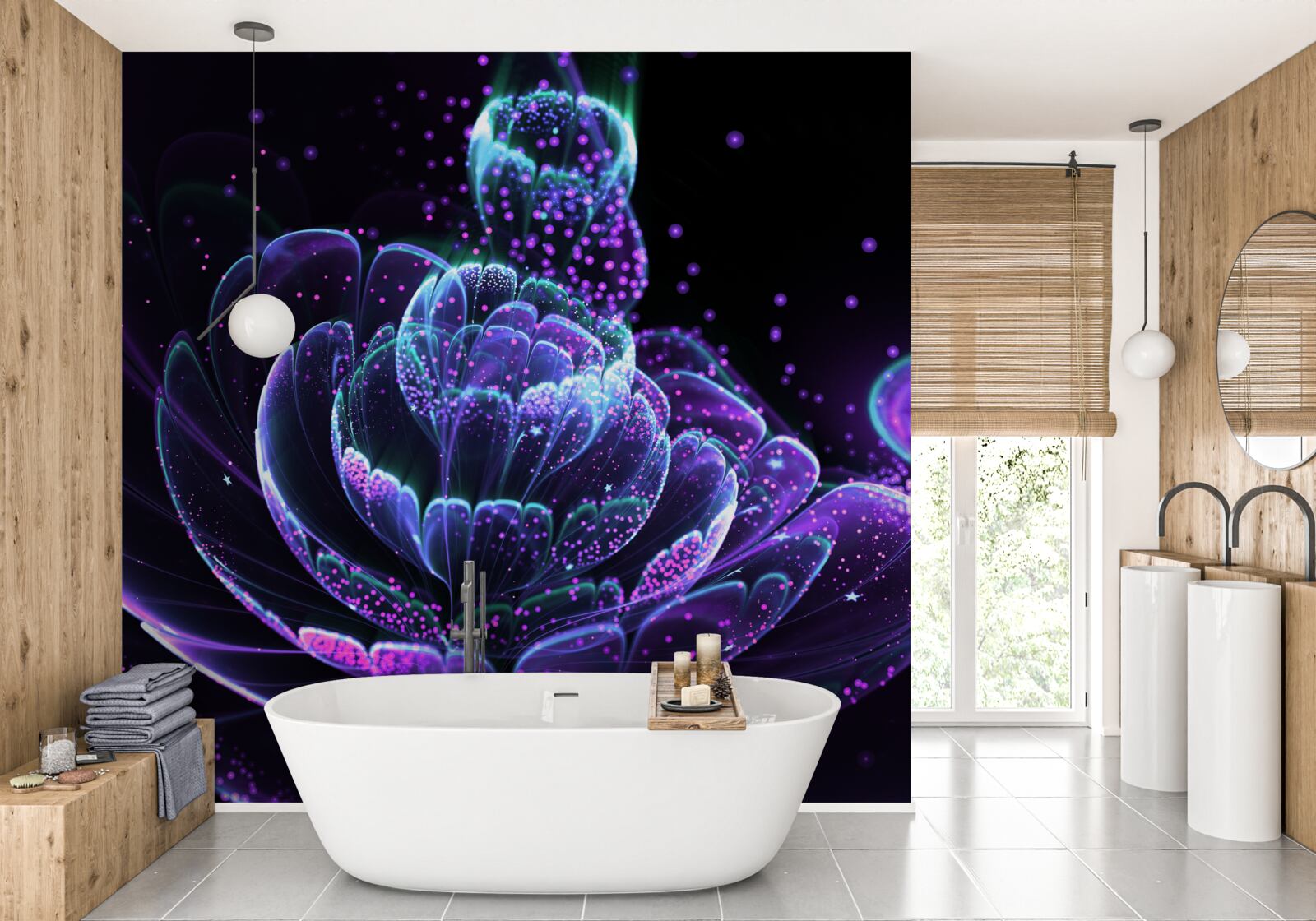 Фотошпалери абстрактна синя квітка на чорному тлі