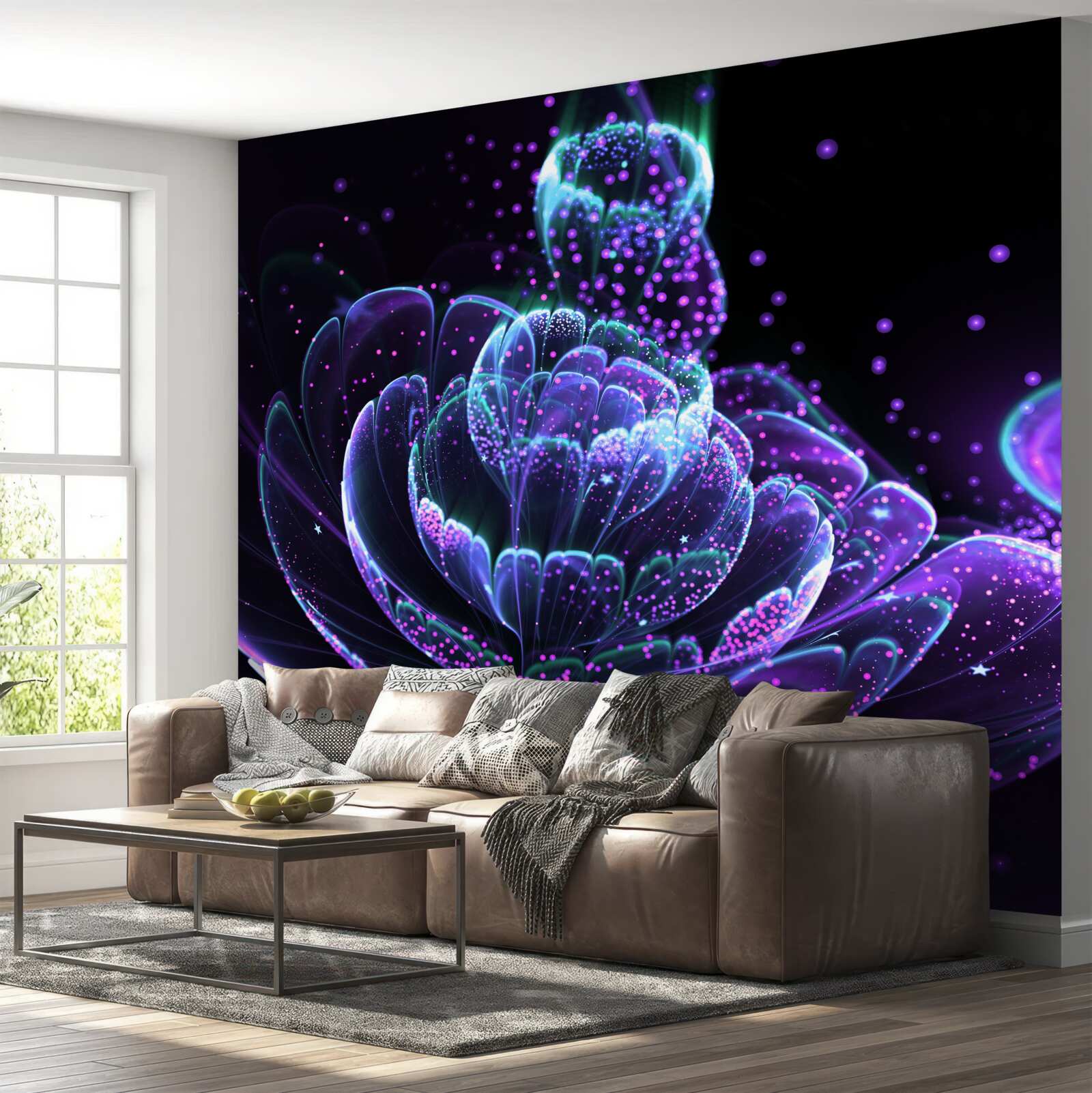 Фотошпалери абстрактна синя квітка на чорному тлі