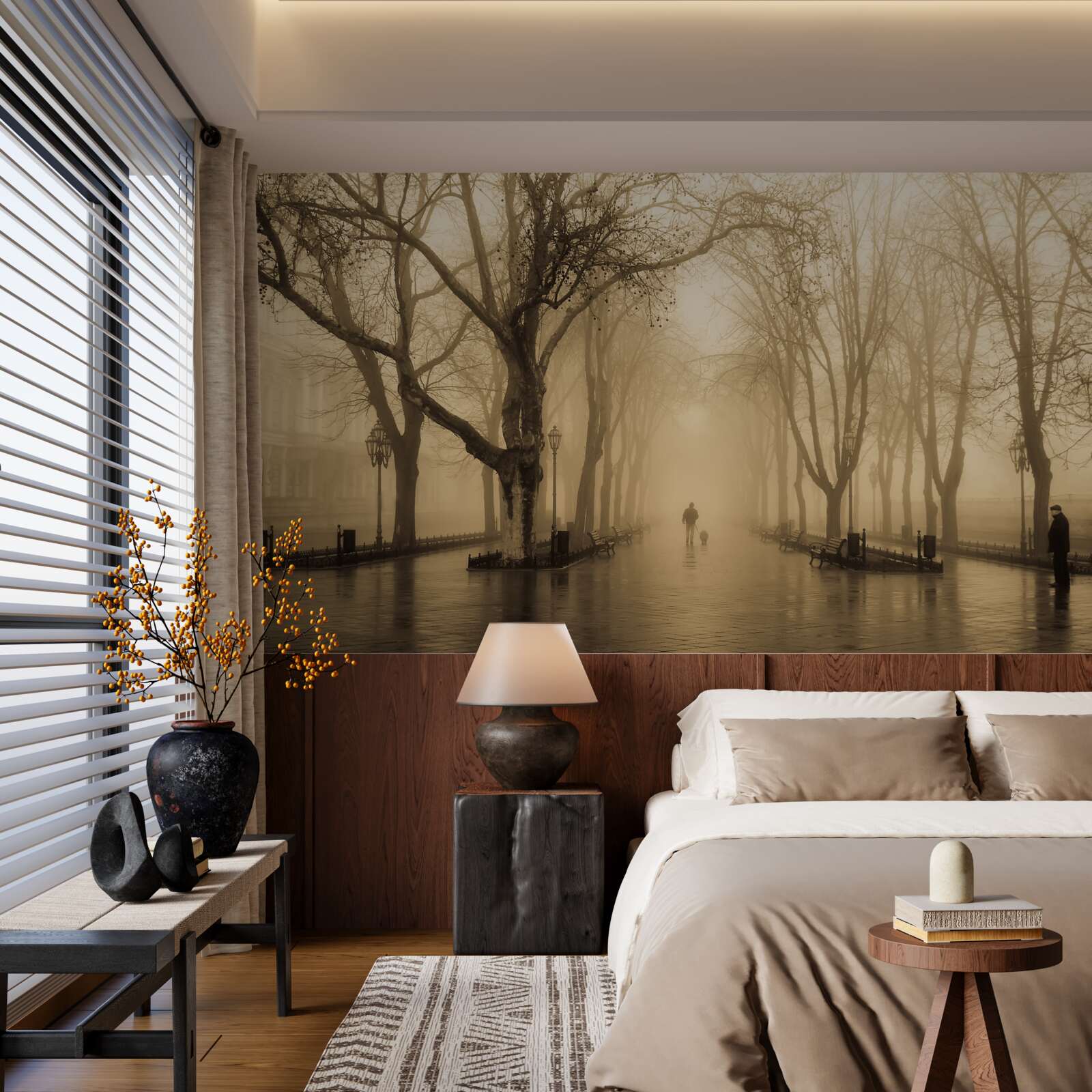 Фотошпалери проспект заповнений дощем і туманом