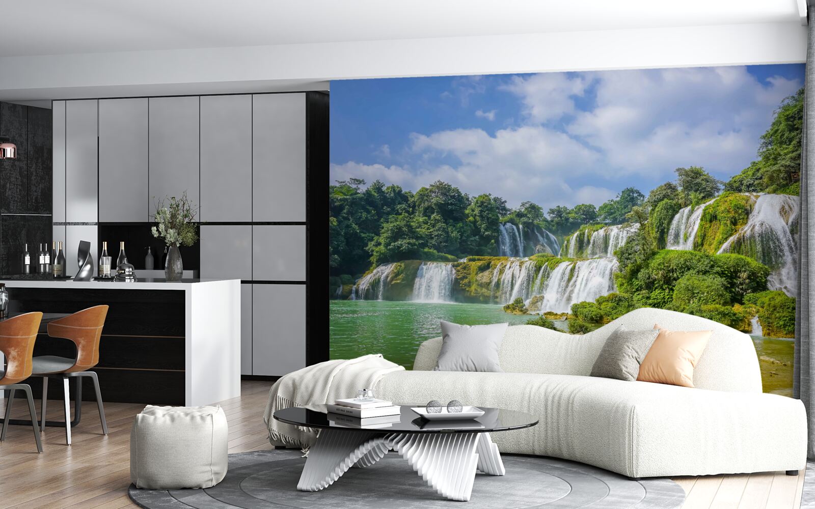 Фотошпалери водоспади, що швидко стікають в озерну улоговину