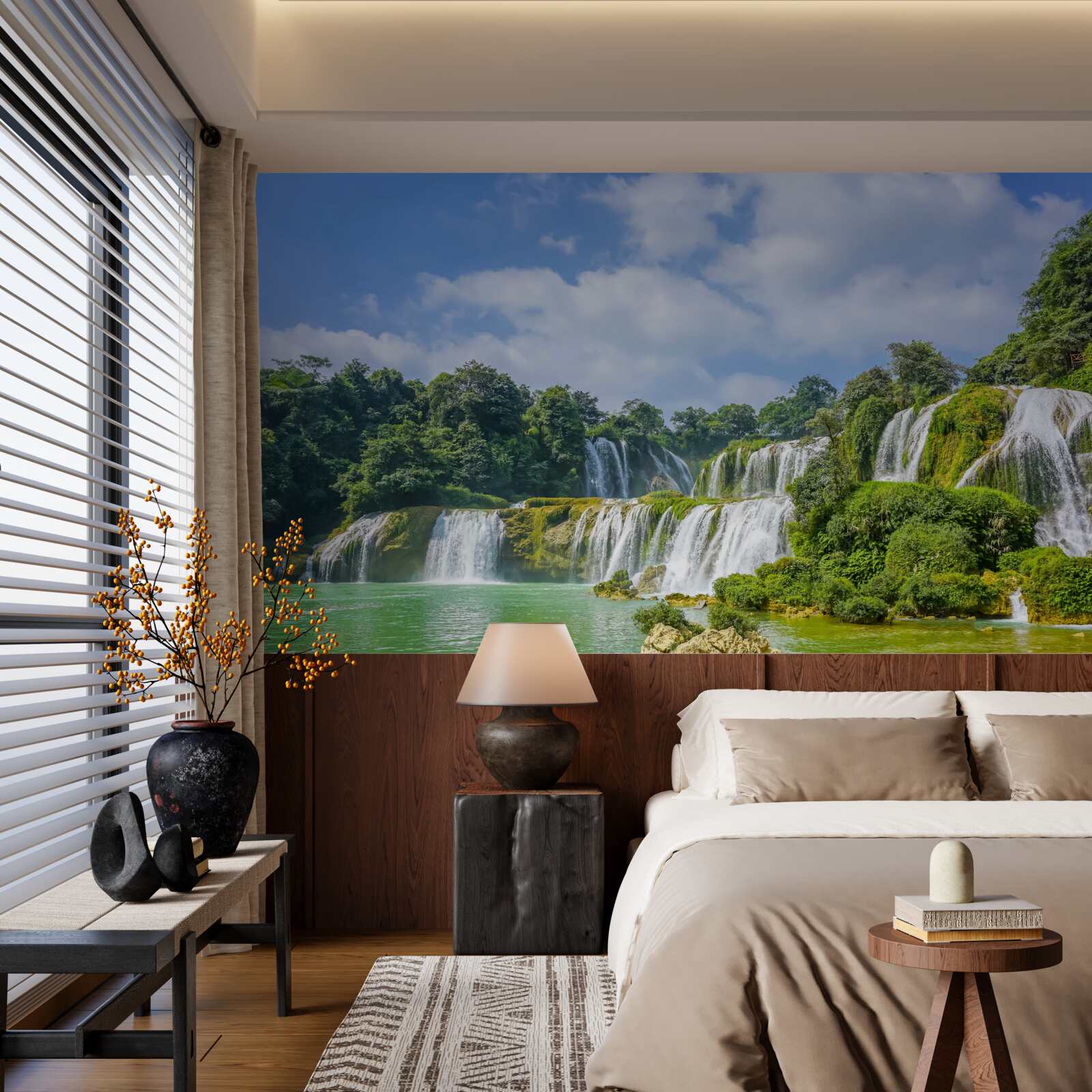 Фотошпалери водоспади, що швидко стікають в озерну улоговину