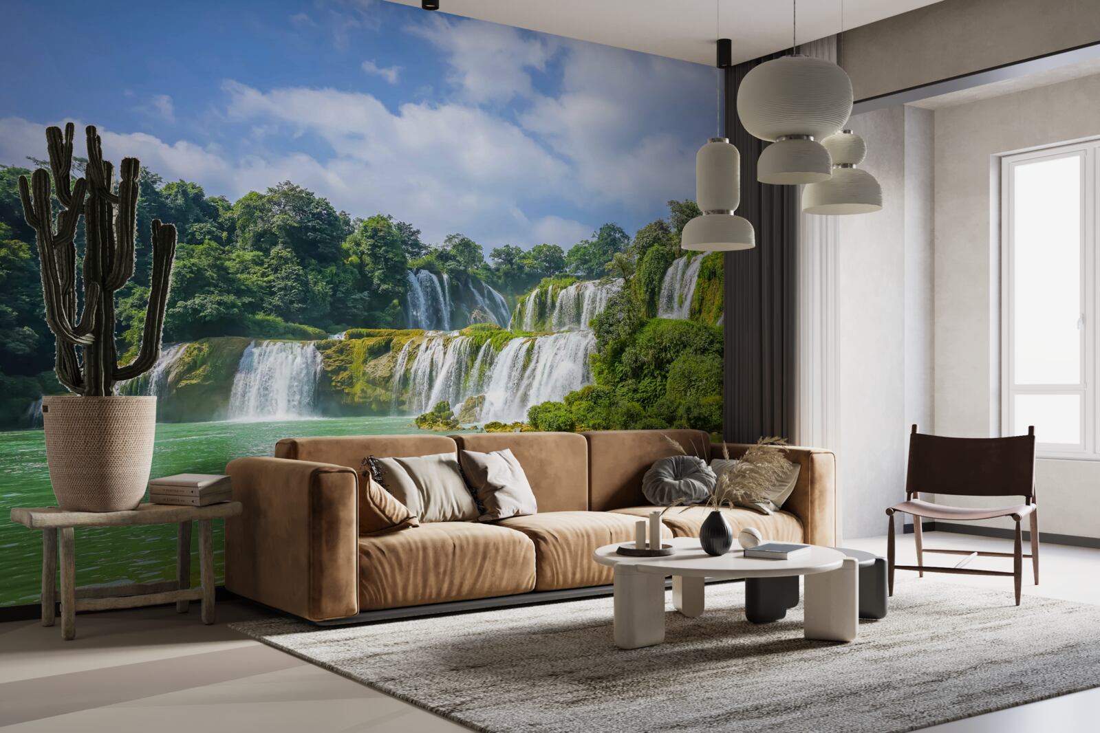 Фотошпалери водоспади, що швидко стікають в озерну улоговину