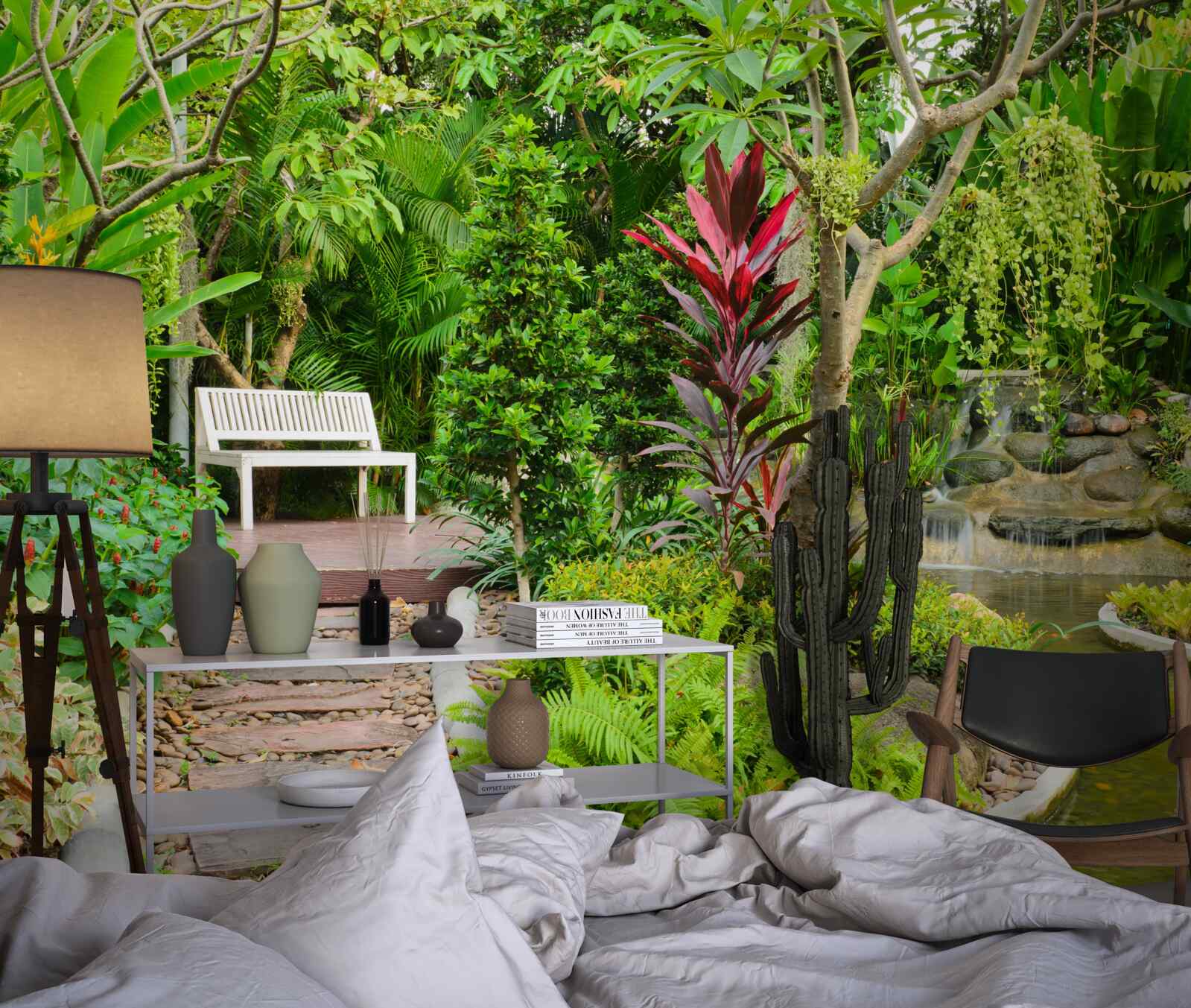 Фотошпалери тропічний рай у лісовій місцевості біля водойми