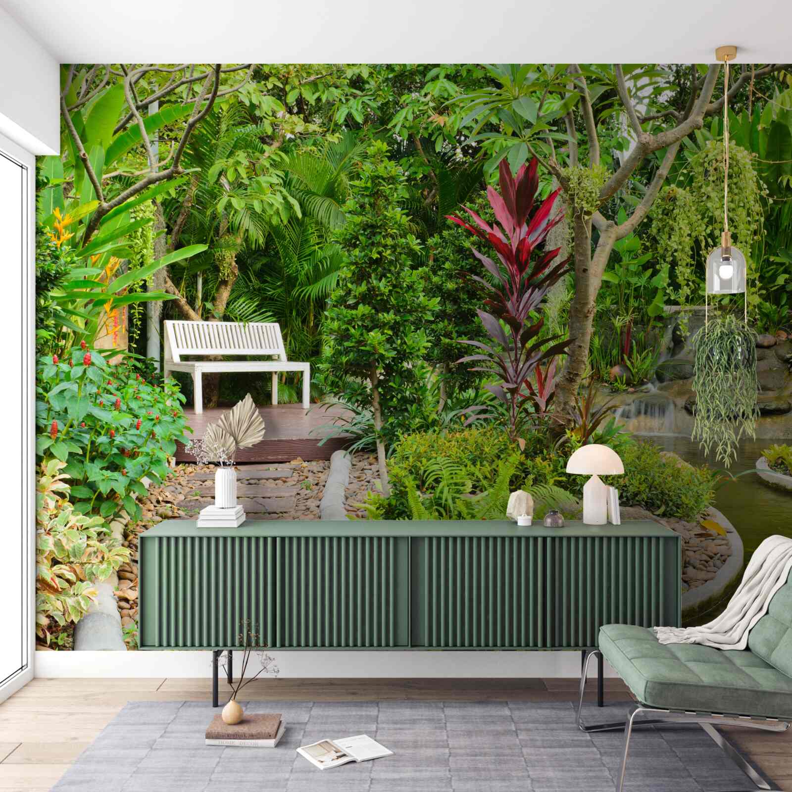 Фотошпалери тропічний рай у лісовій місцевості біля водойми