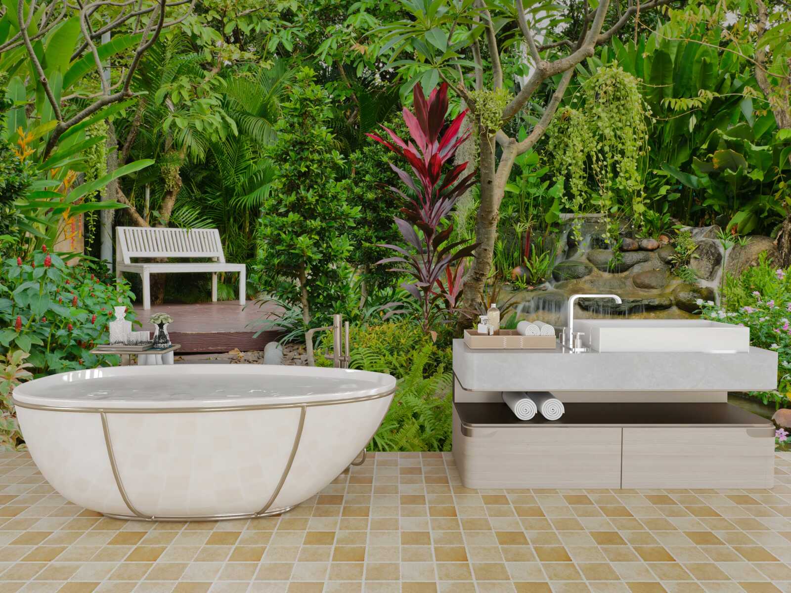 Фотошпалери тропічний рай у лісовій місцевості біля водойми