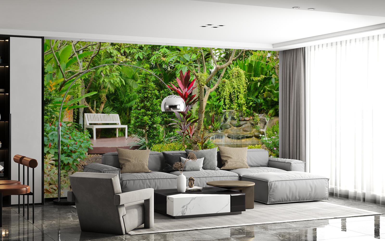 Фотошпалери тропічний рай у лісовій місцевості біля водойми