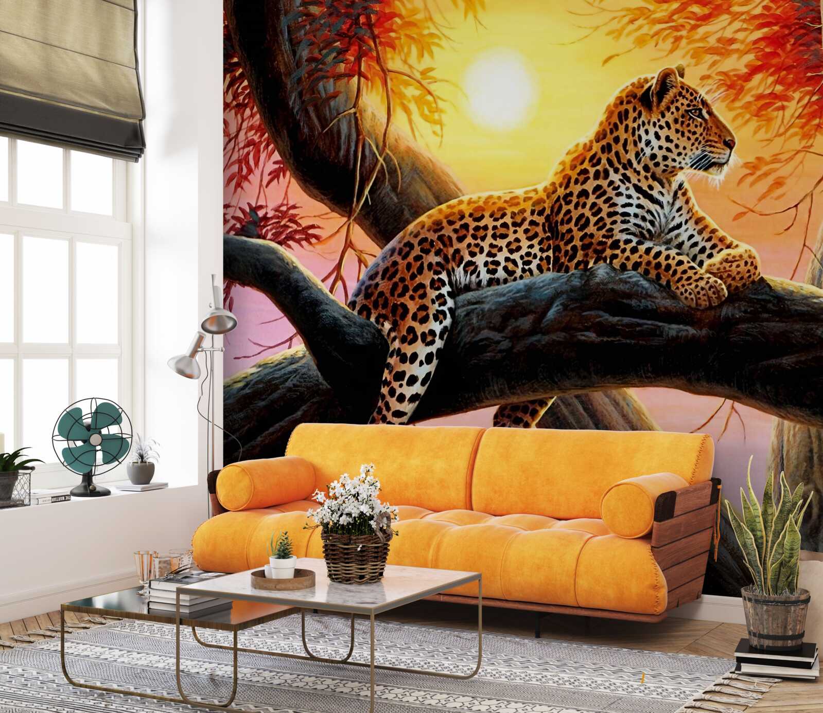 Фотошпалери леопард відпочиває на світанку