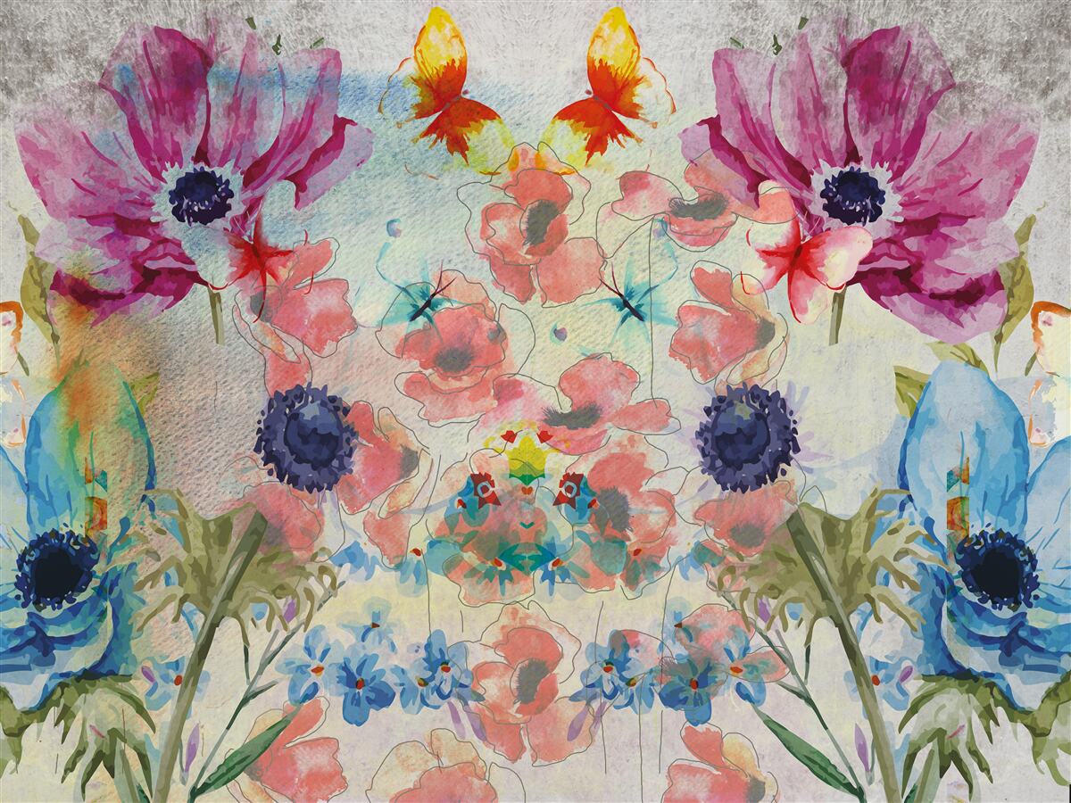 Фотошпалери квіти, намальовані різними відтінками акварелі