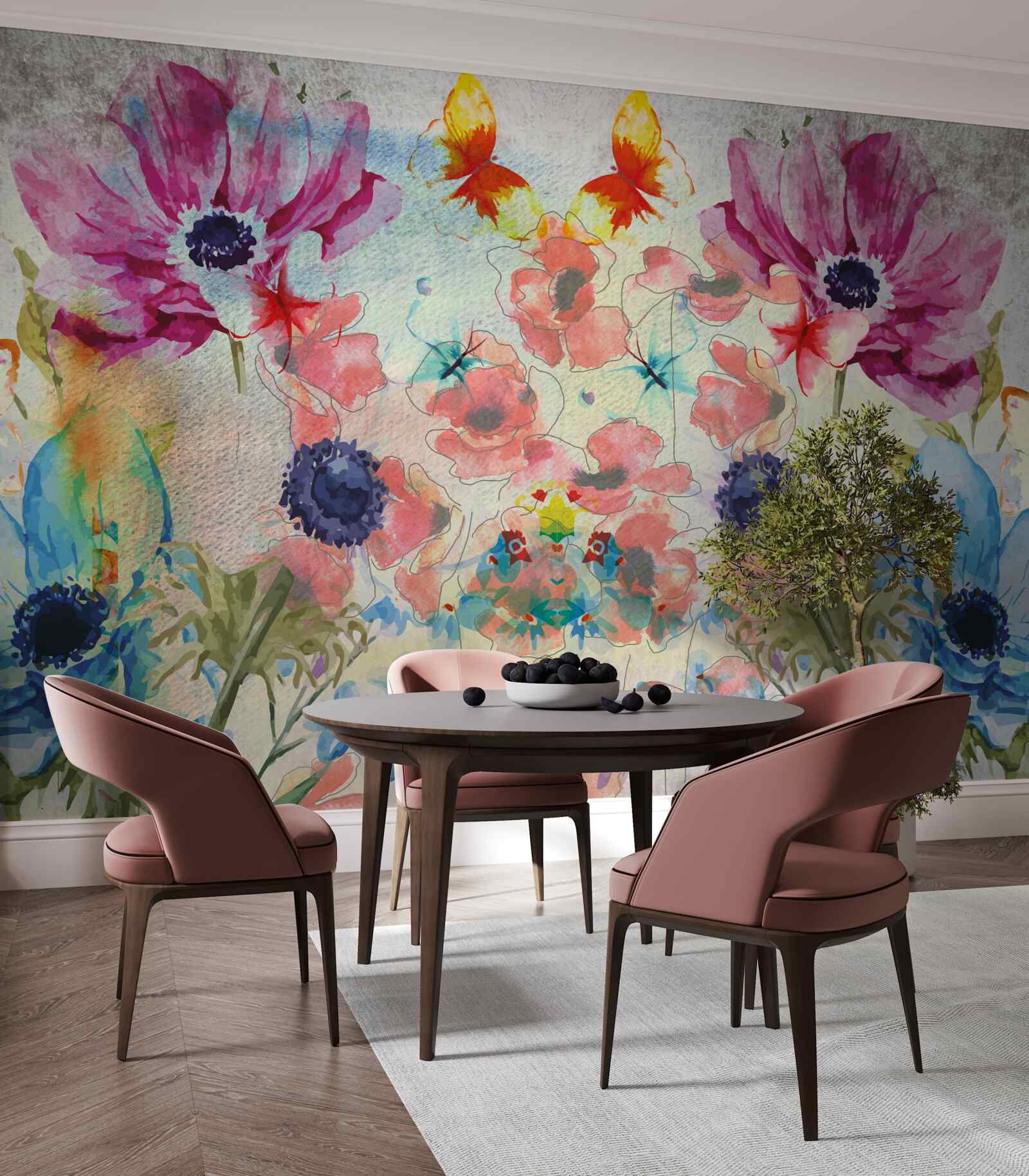 Фотошпалери квіти, намальовані різними відтінками акварелі