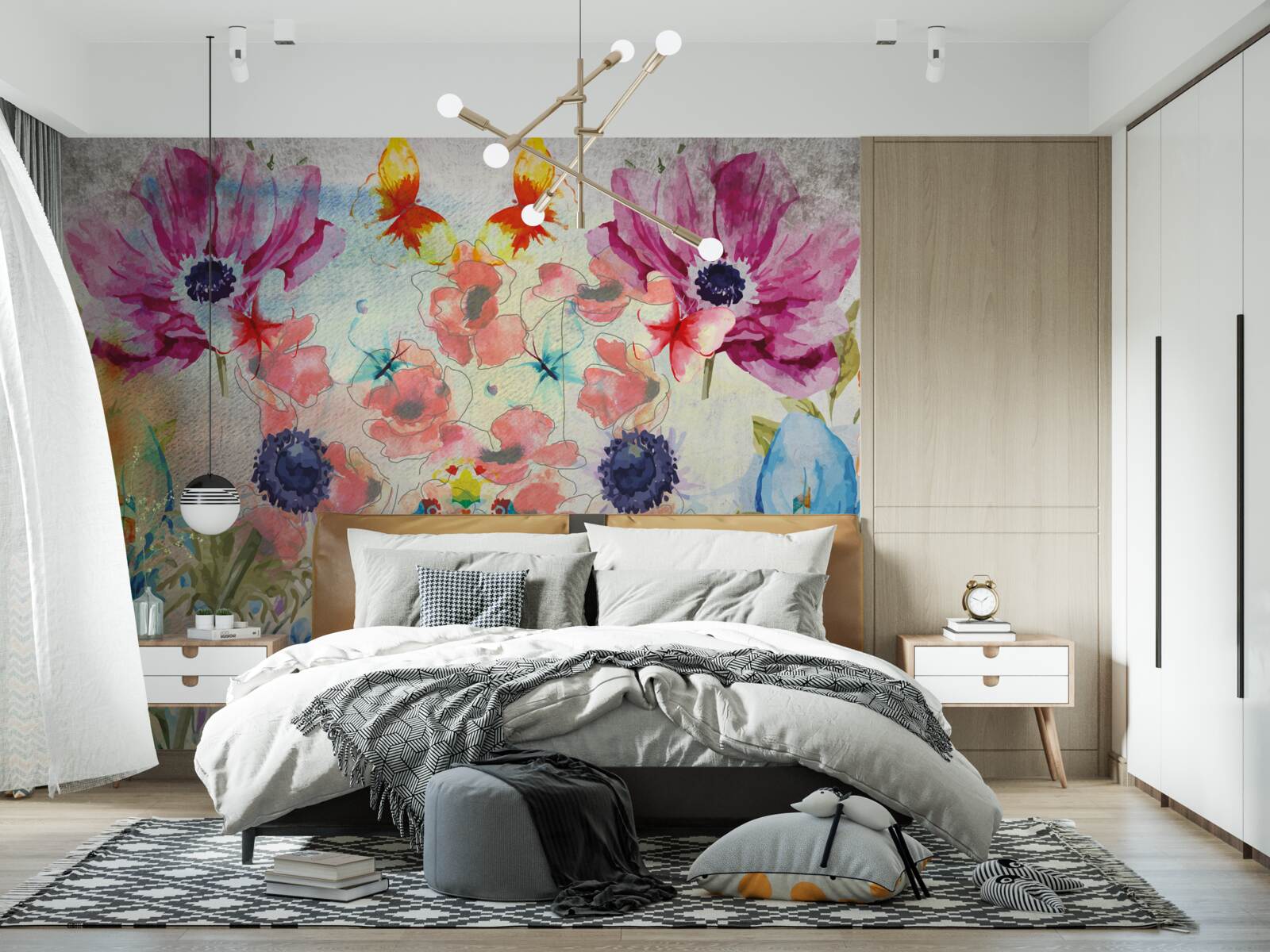 Фотошпалери квіти, намальовані різними відтінками акварелі