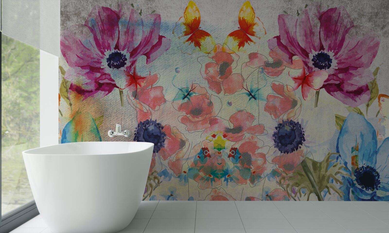 Фотошпалери квіти, намальовані різними відтінками акварелі