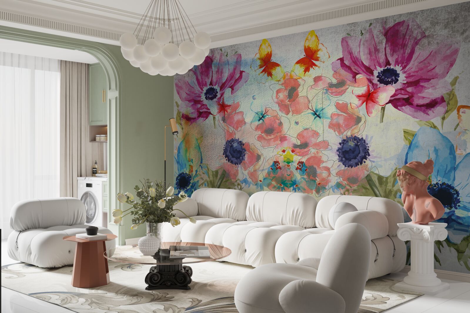 Фотошпалери квіти, намальовані різними відтінками акварелі