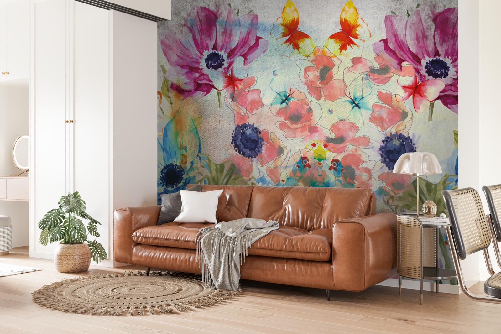 Фотошпалери квіти, намальовані різними відтінками акварелі