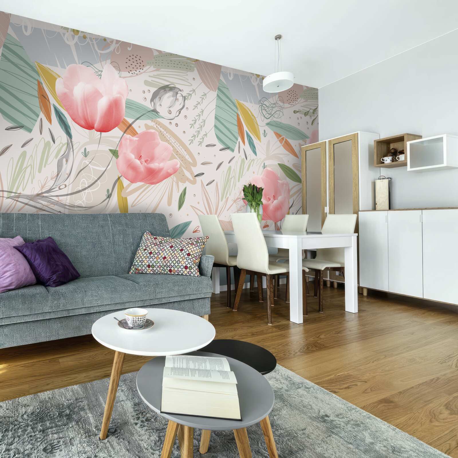 Фотошпалери абстрактний фон з рожевими тюльпанами