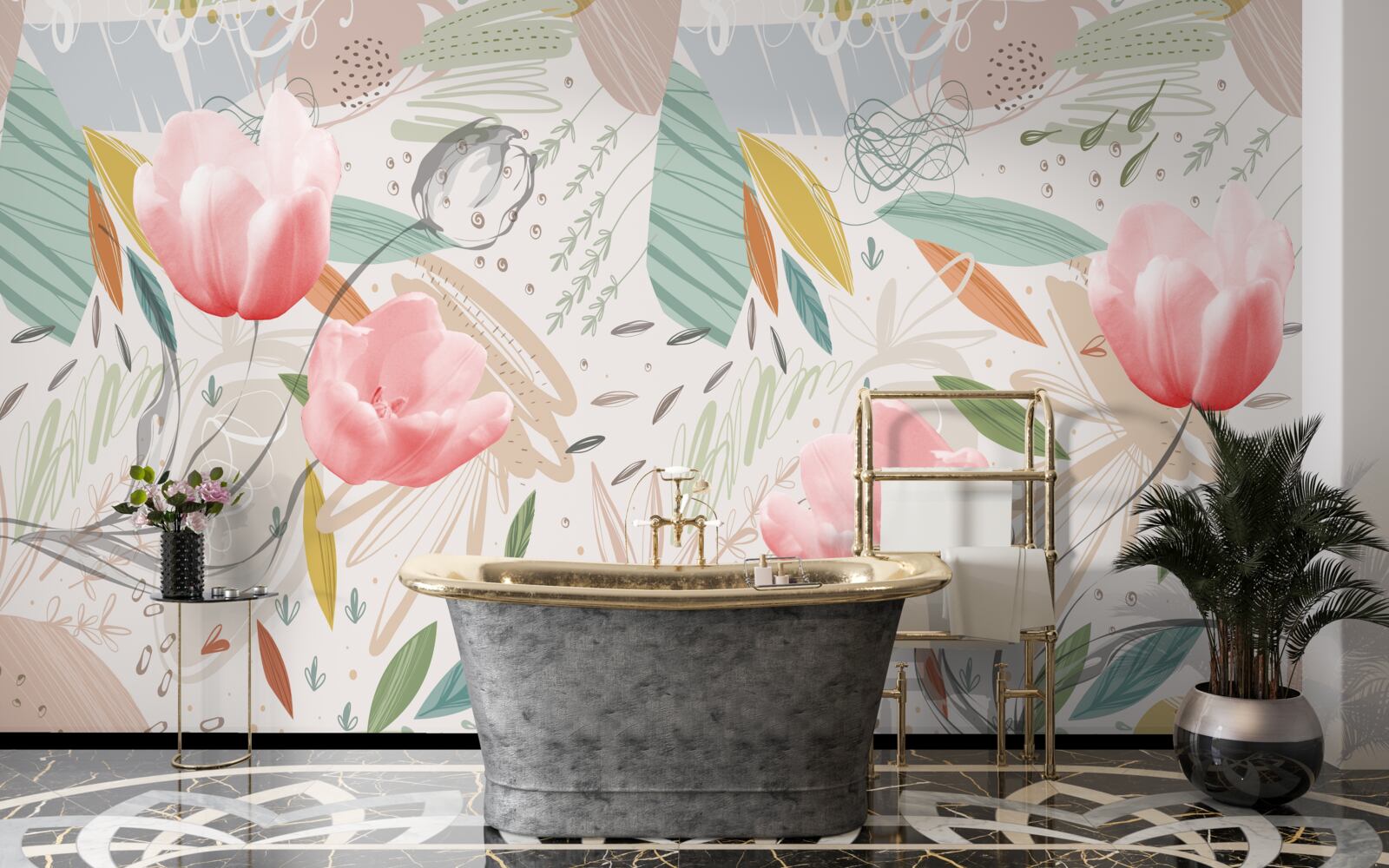 Фотошпалери абстрактний фон з рожевими тюльпанами