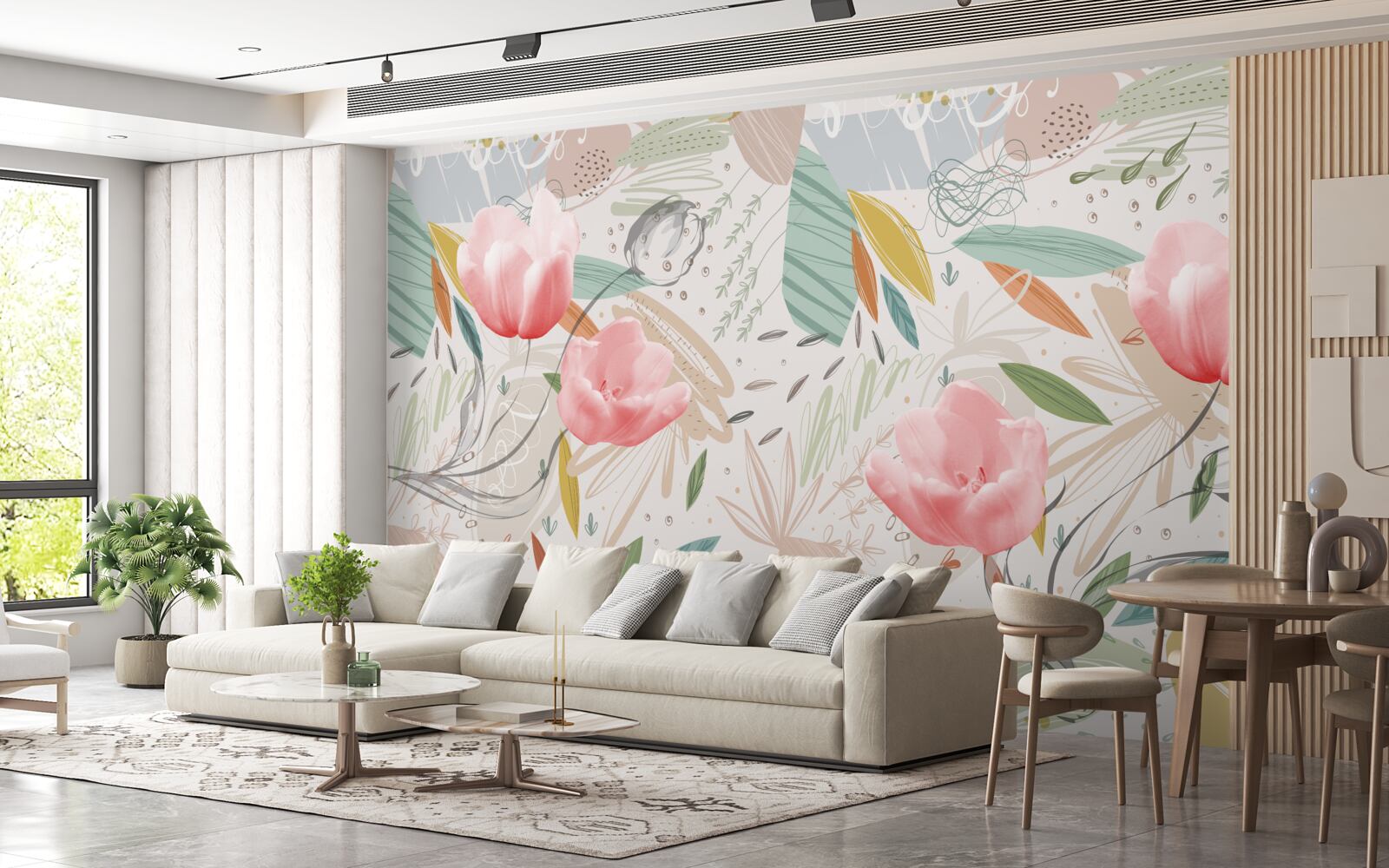 Фотошпалери абстрактний фон з рожевими тюльпанами