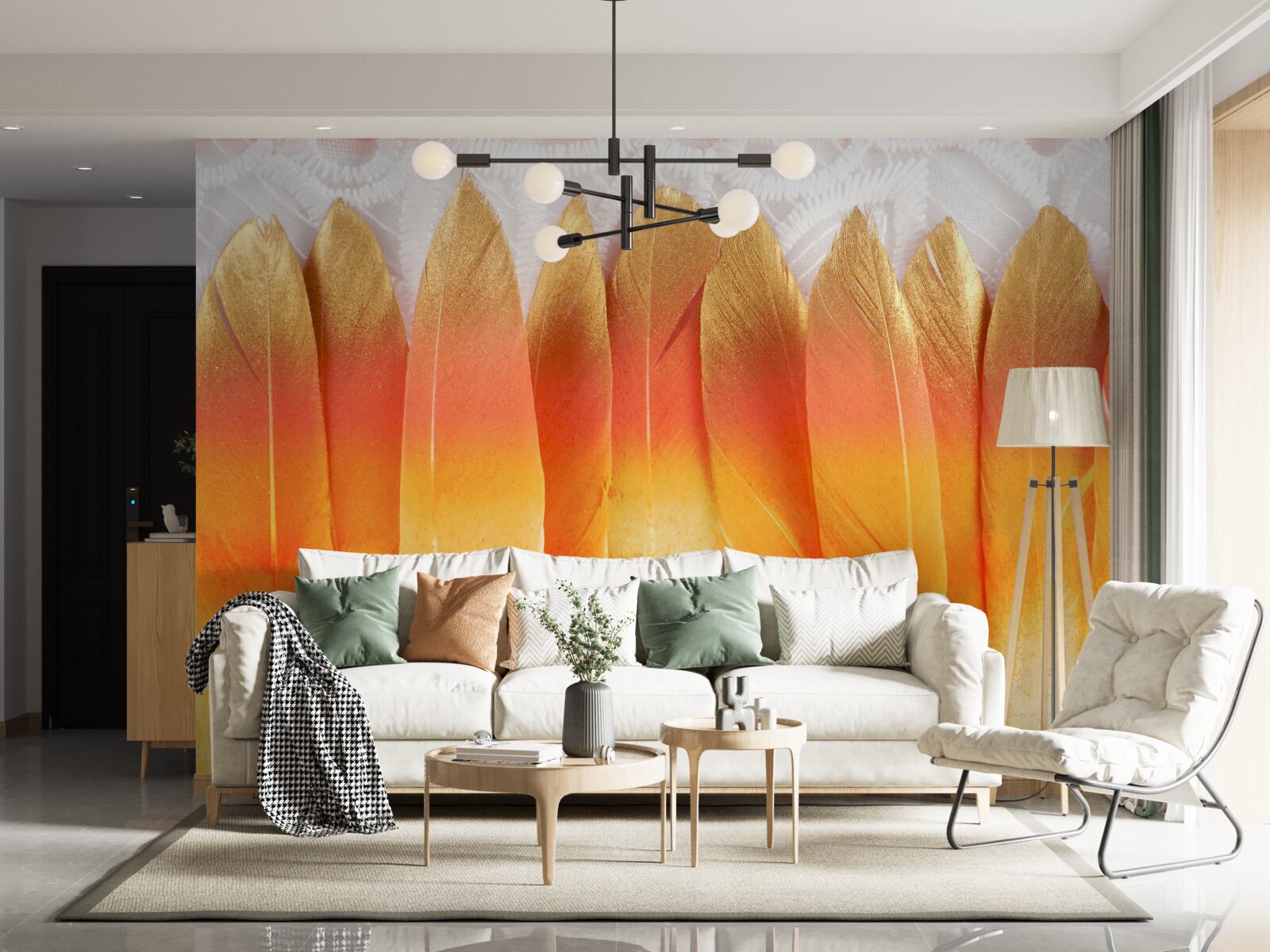 Фотошпалери пожовкле пір'я на тлі світанку