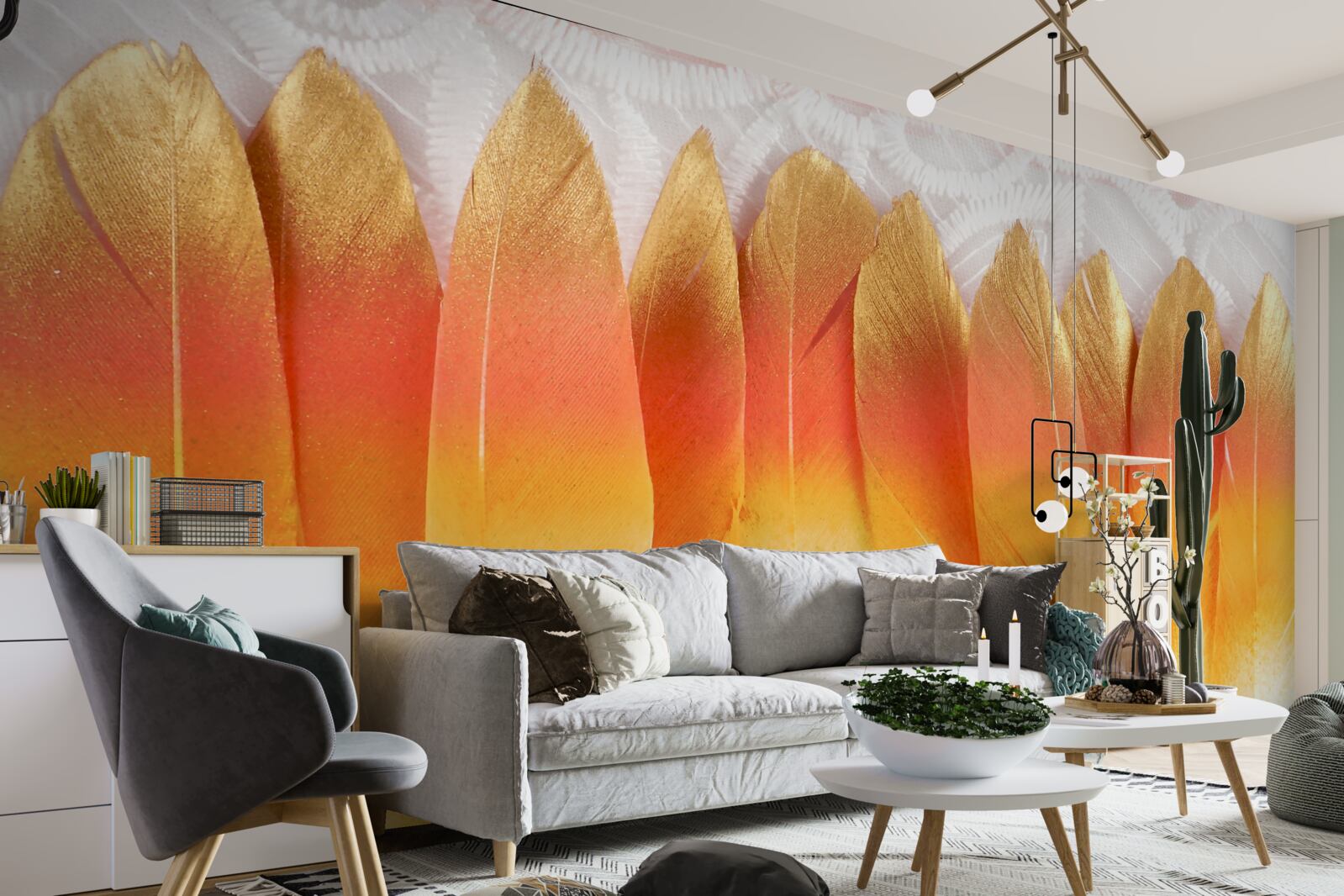 Фотошпалери пожовкле пір'я на тлі світанку