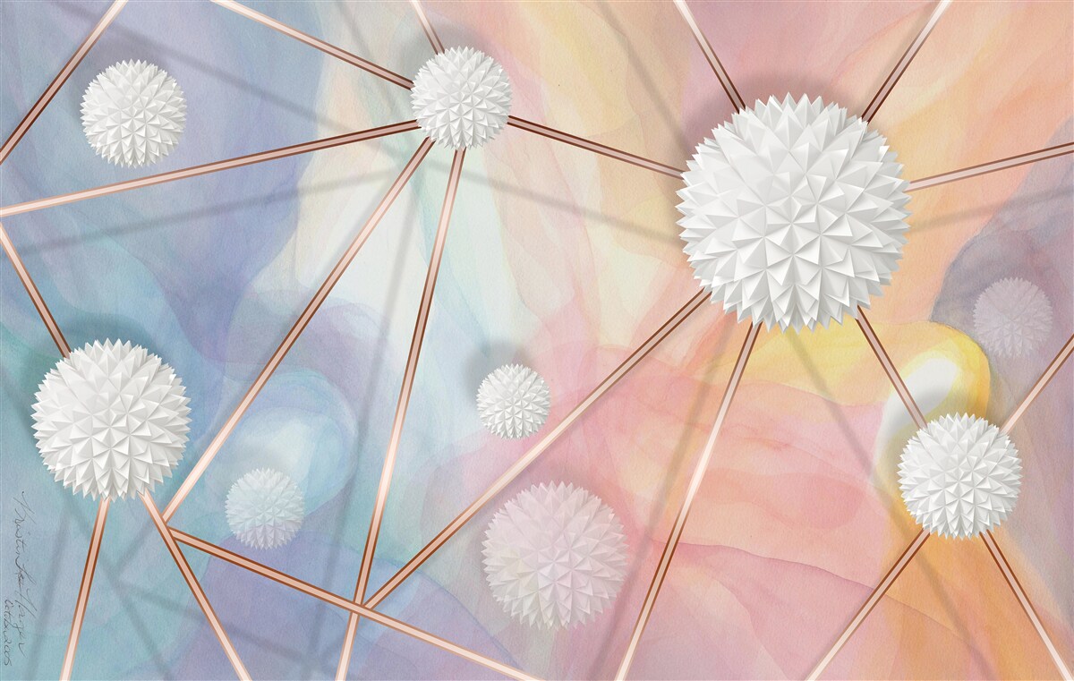 Фотошпалери кулі, що плавають у повітрі, і мотузки, що їх з'єднують, виконані в золоті