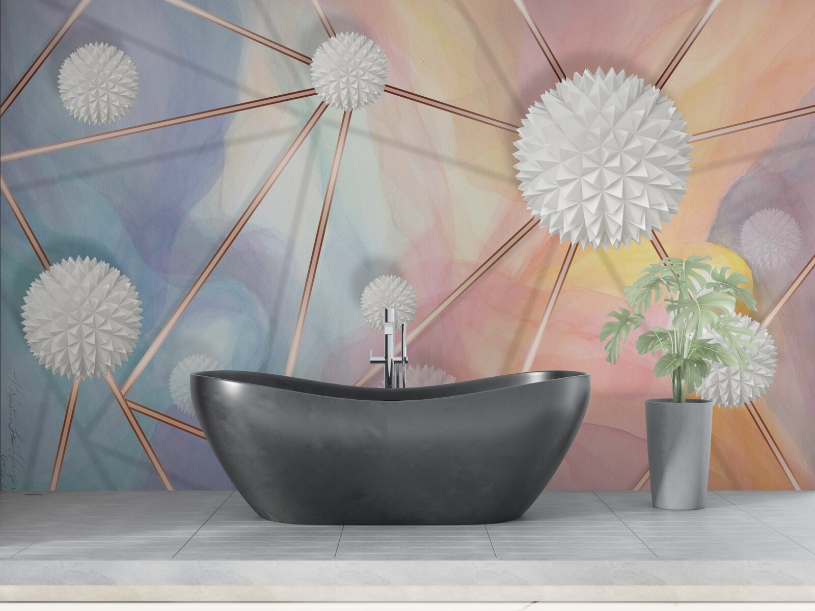 Фотошпалери кулі, що плавають у повітрі, і мотузки, що їх з'єднують, виконані в золоті