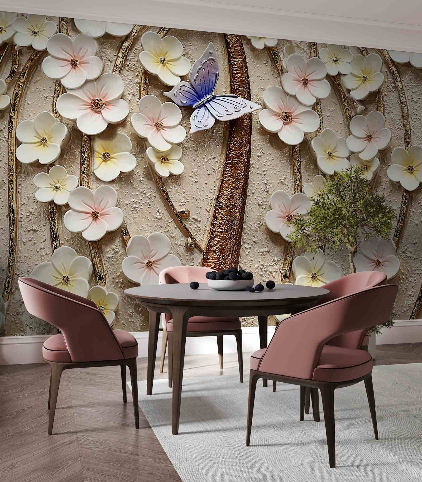 Фотошпалери м'які бутони та блакитний метелик