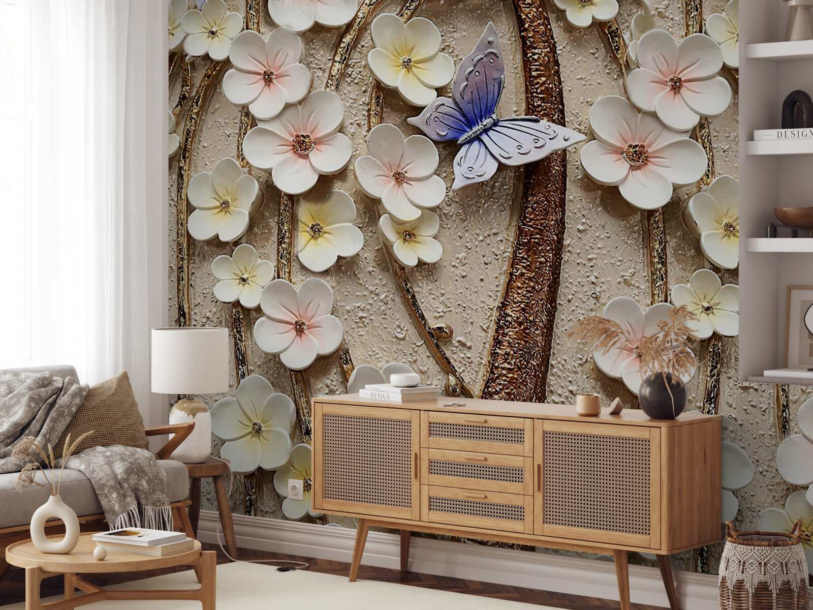 Фотошпалери м'які бутони та блакитний метелик