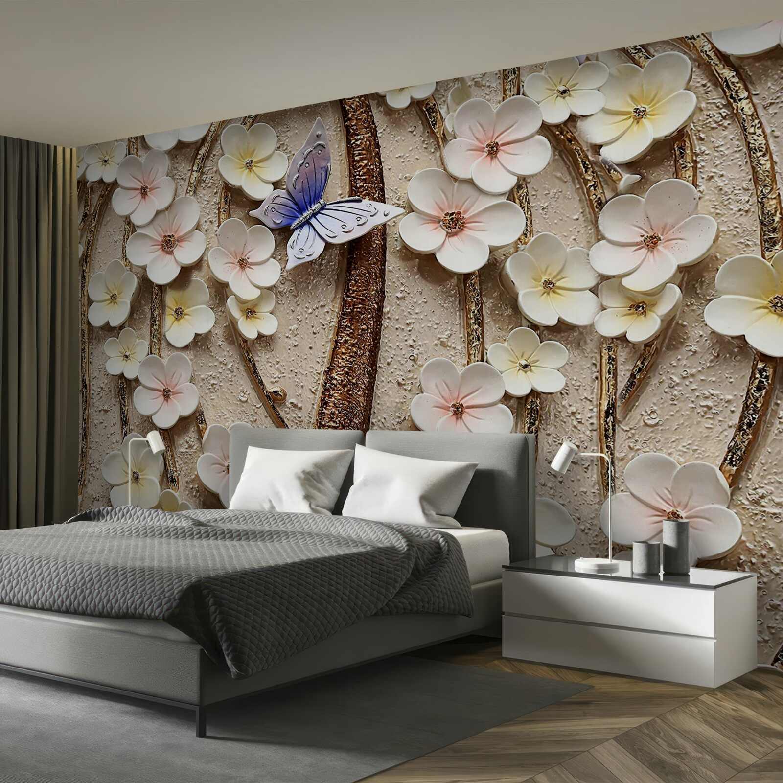 Фотошпалери м'які бутони та блакитний метелик