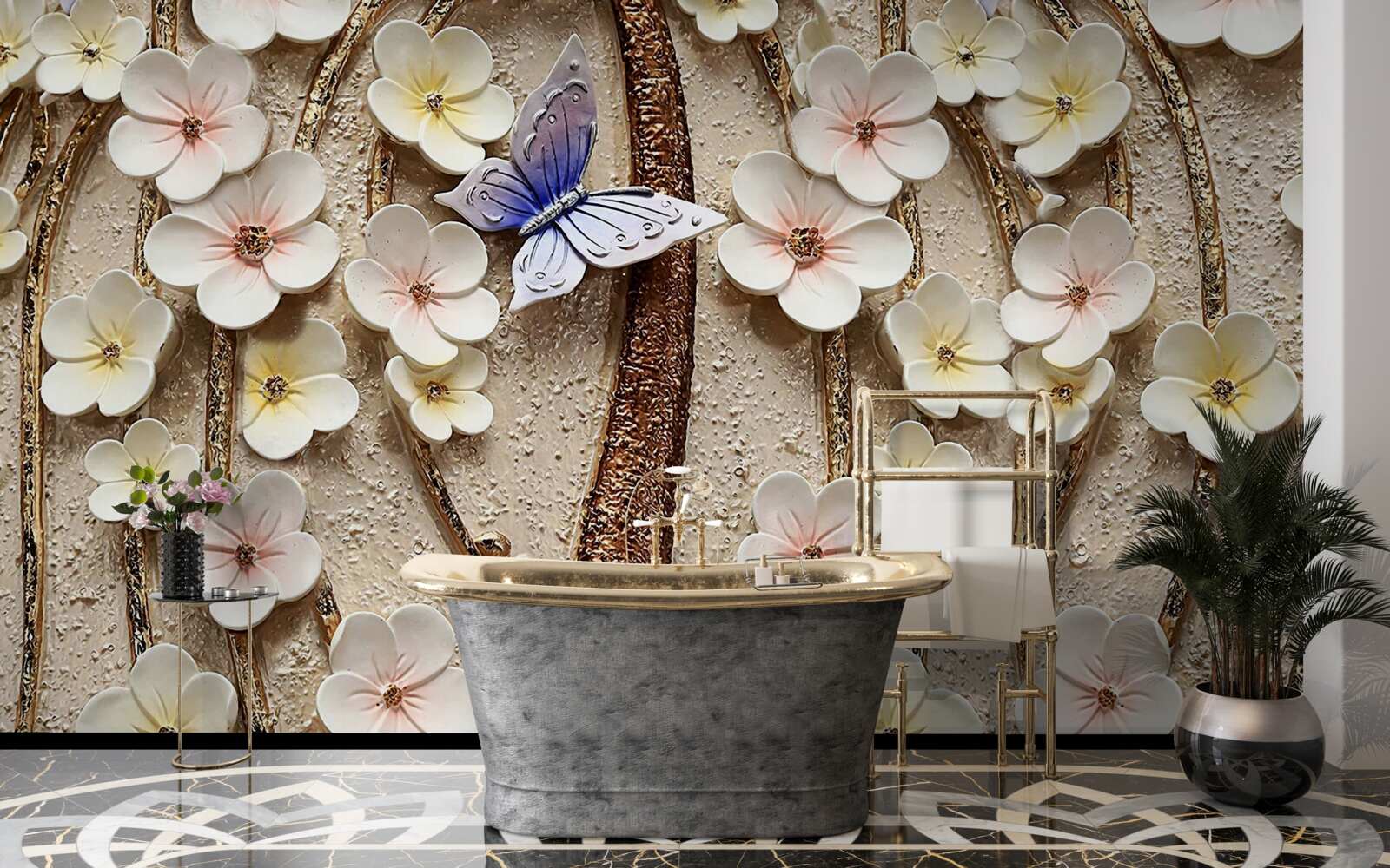 Фотошпалери м'які бутони та блакитний метелик