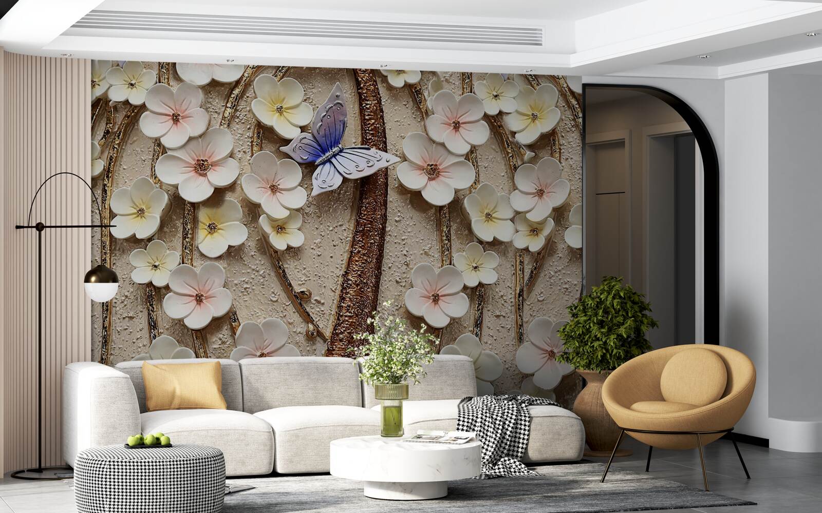 Фотошпалери м'які бутони та блакитний метелик