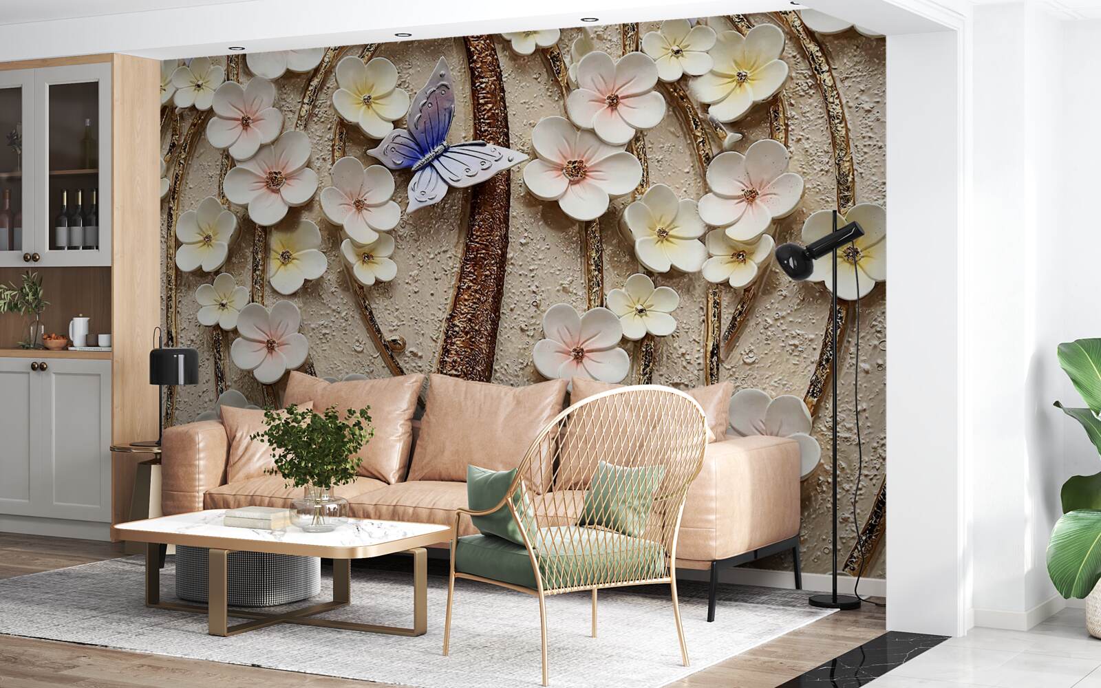 Фотошпалери м'які бутони та блакитний метелик