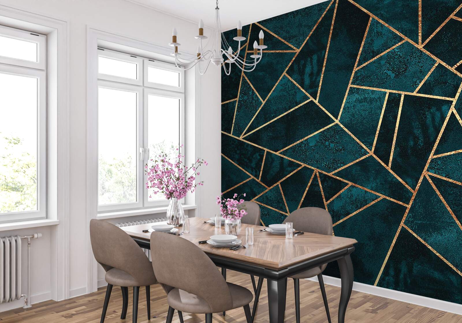 Фотошпалери мозаїка в смарагдових і золотих тонах