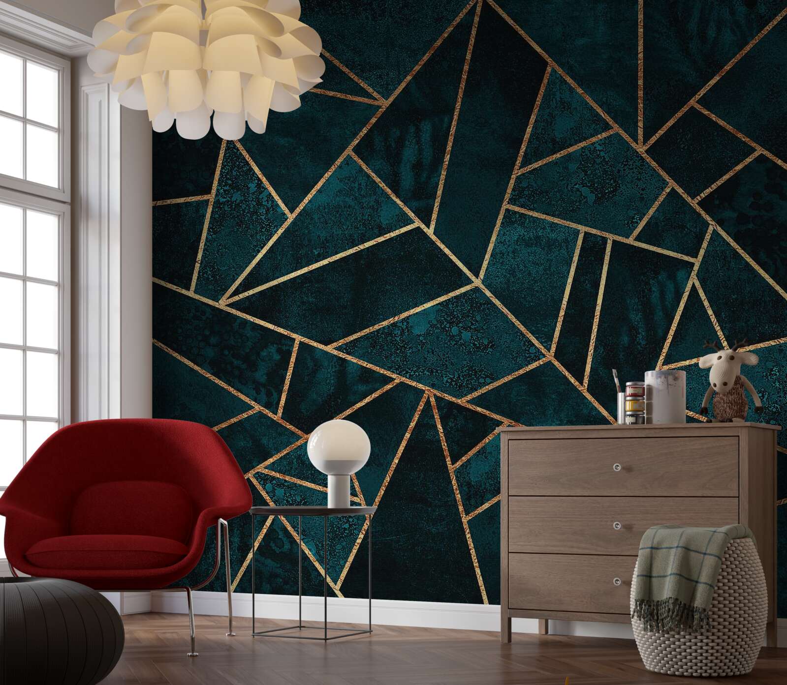 Фотошпалери мозаїка в смарагдових і золотих тонах