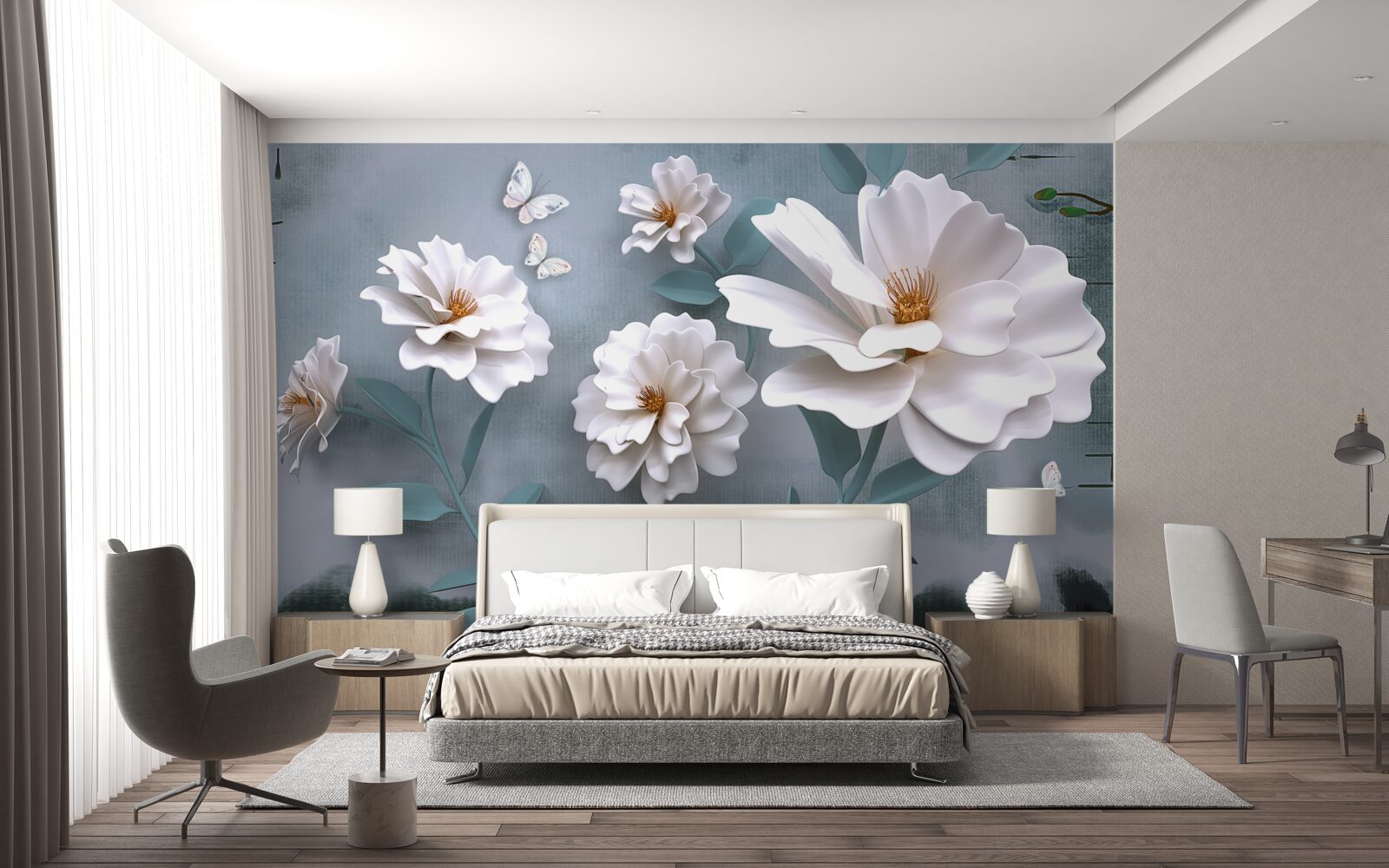 Фотошпалери красиві великі білі квіти