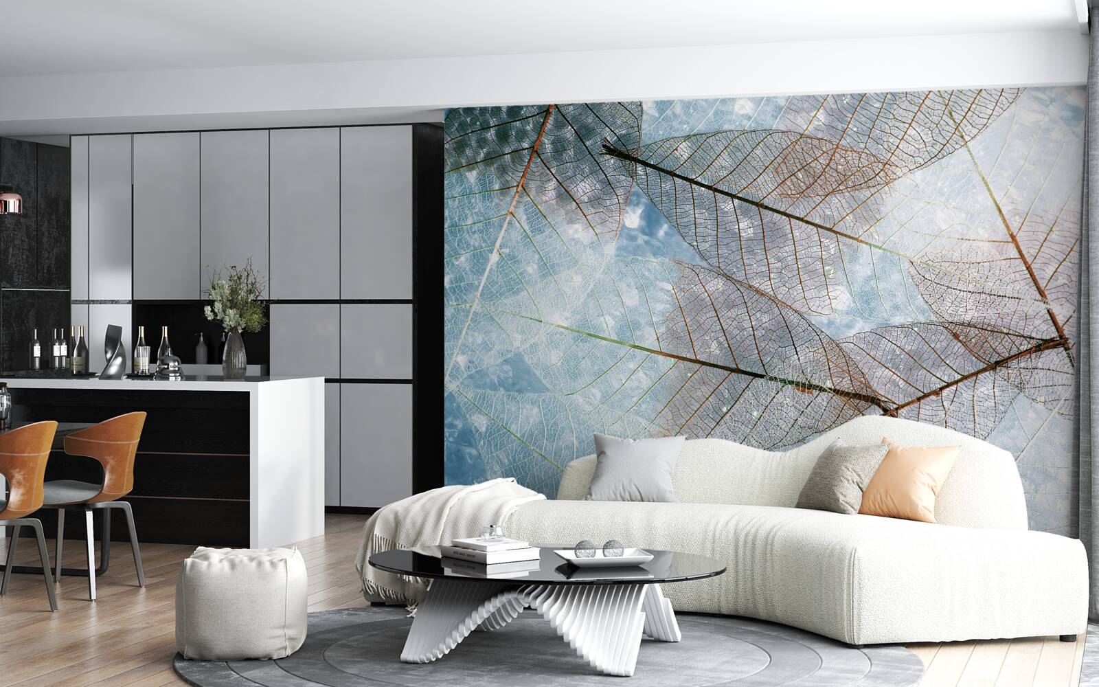 Фотошпалери прозоре листя на тлі неба