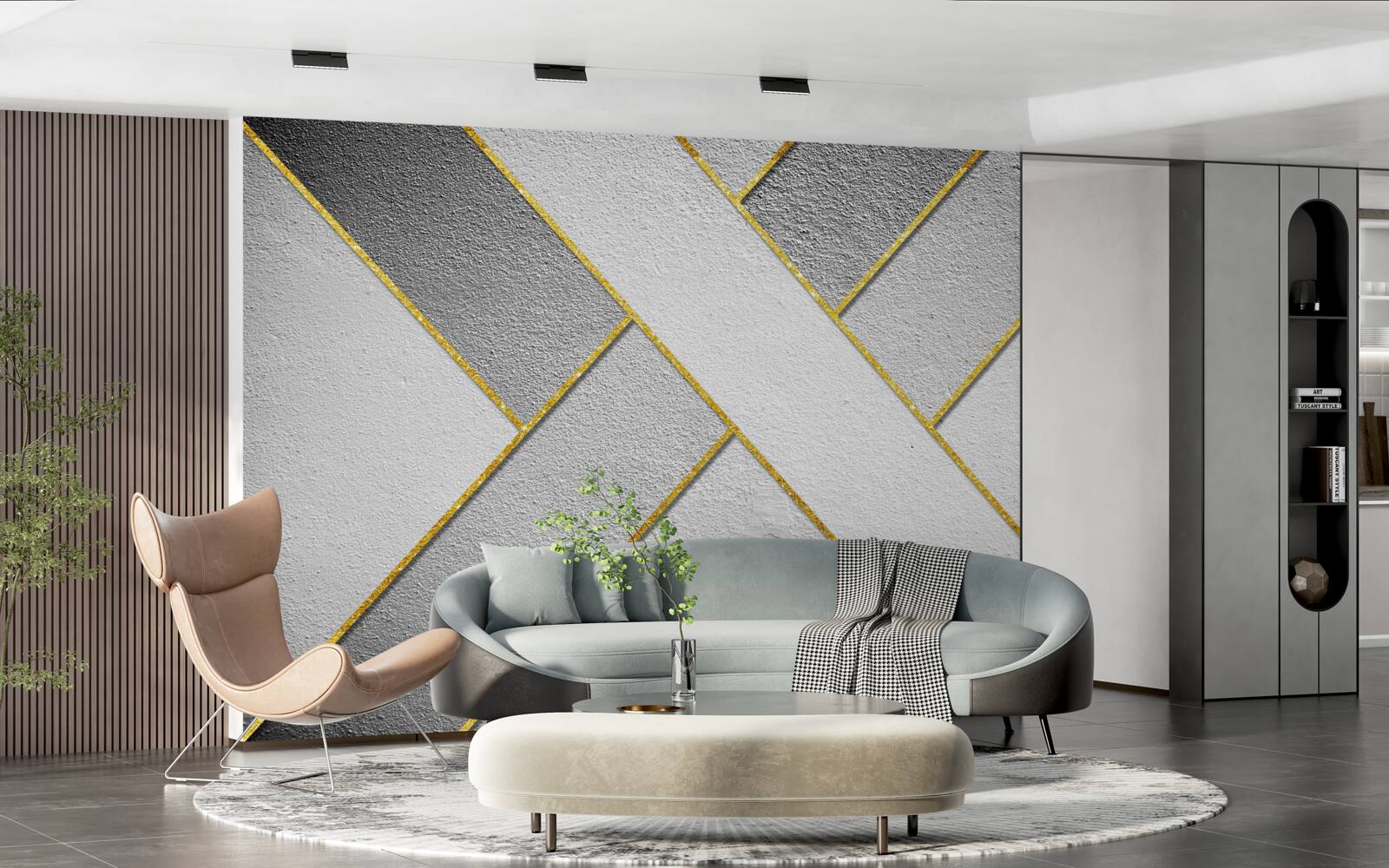 Фотошпалери золотисті прямі лінії на сірому тлі