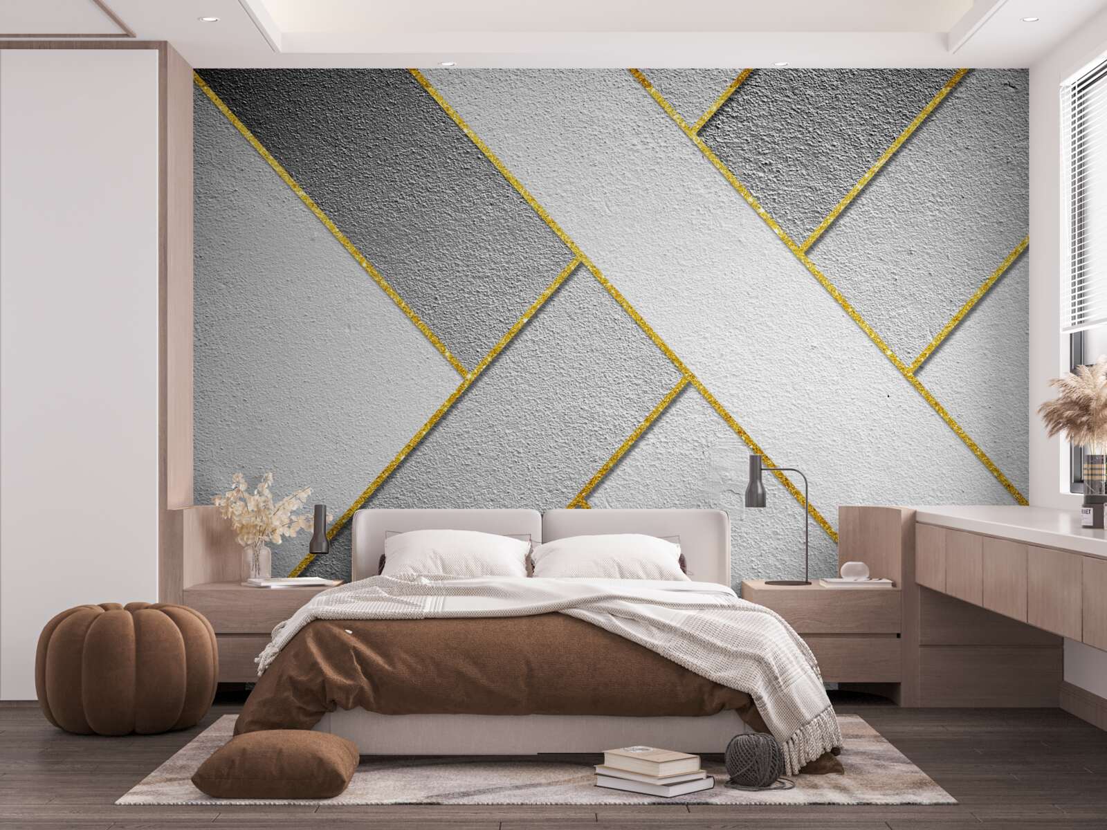 Фотошпалери золотисті прямі лінії на сірому тлі