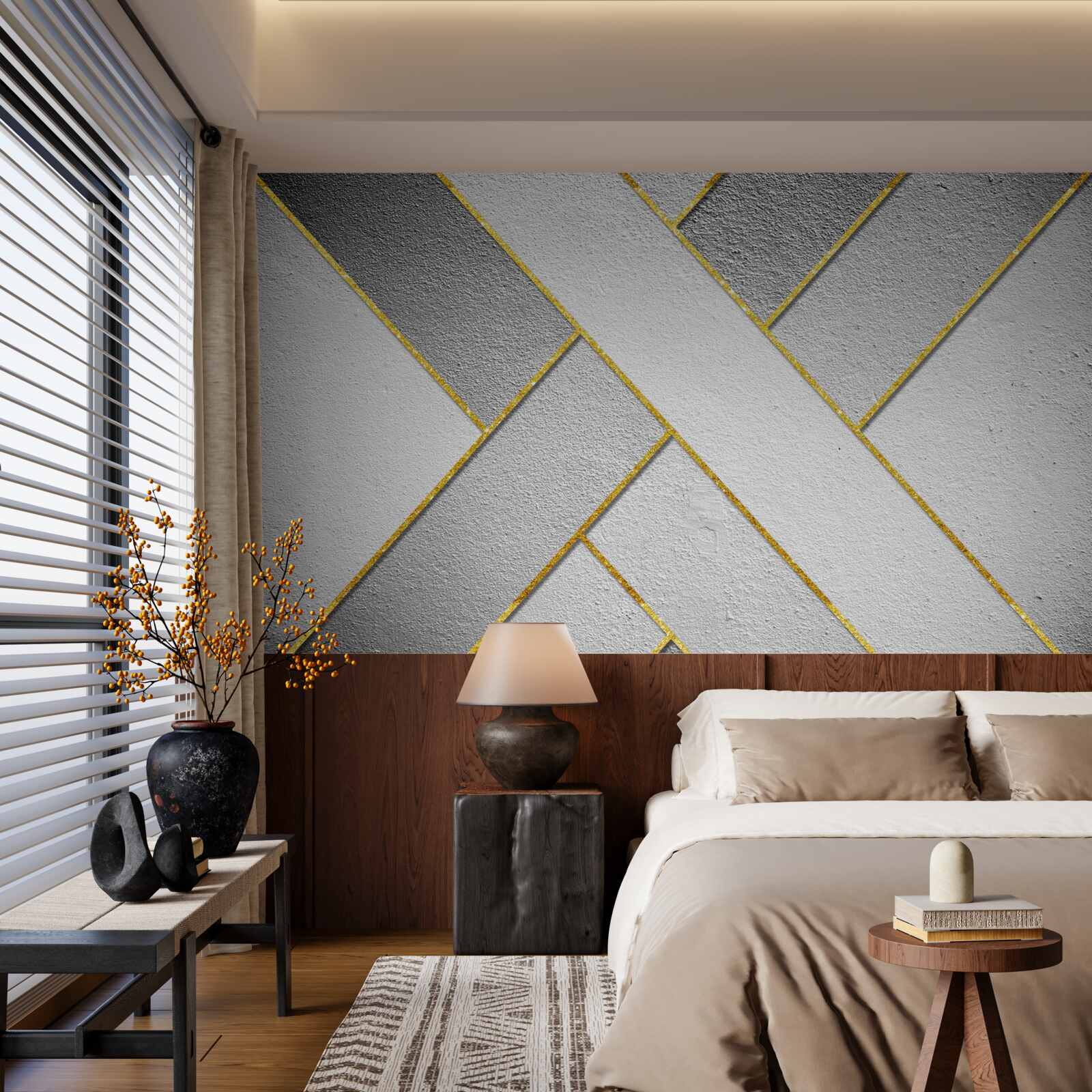 Фотошпалери золотисті прямі лінії на сірому тлі